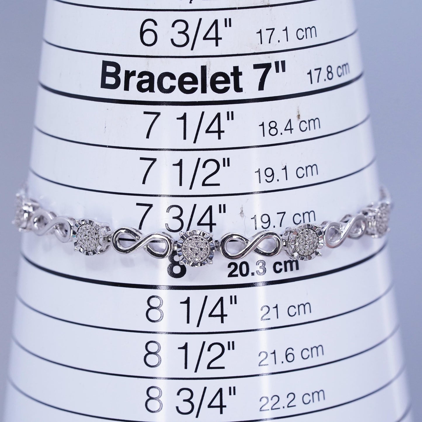 6.5+1”, vintage Sterling 925 silver bracelet, wheat chain with cluster diamonds