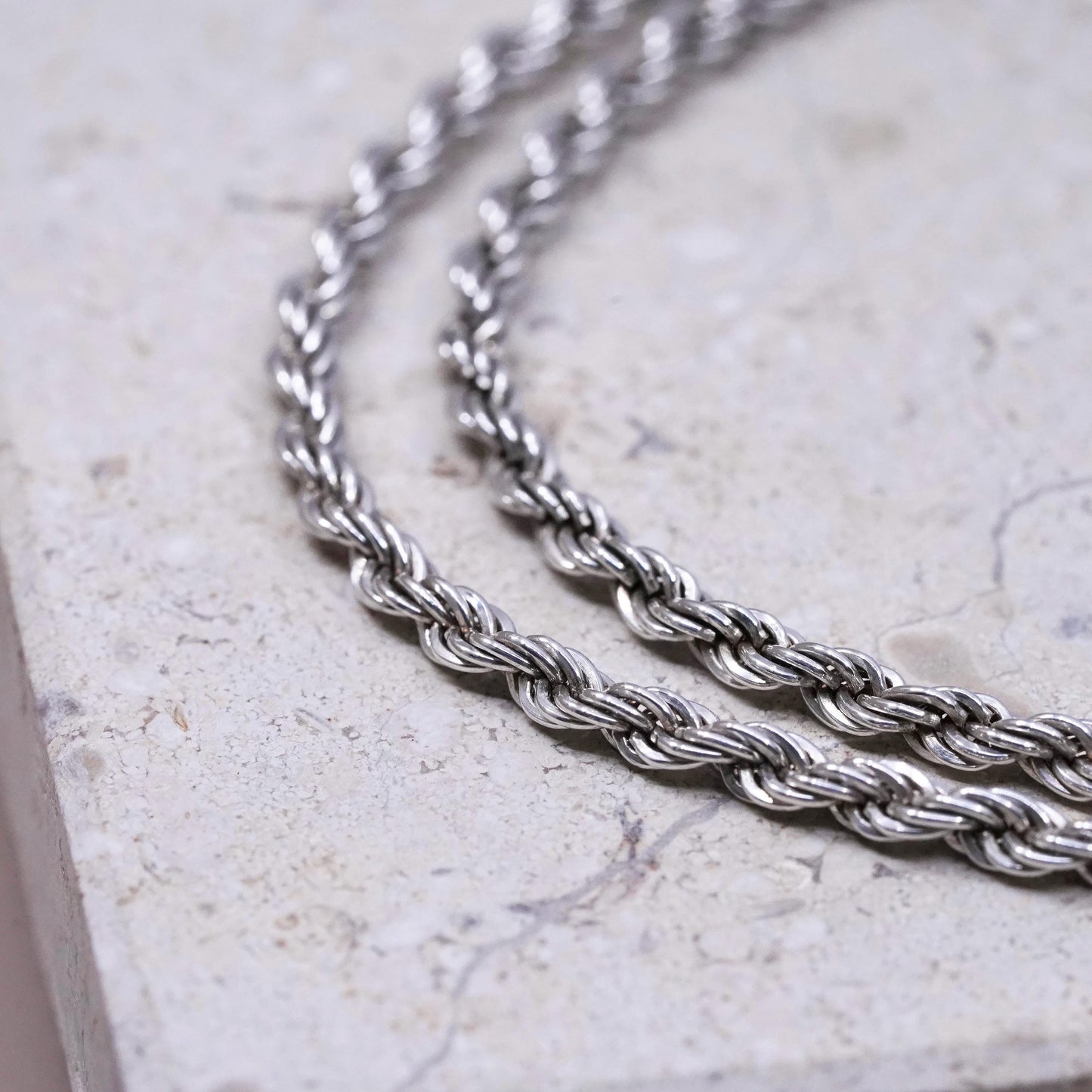 24", 3mm, vintage Sterling silver handmade necklace, 925 rope chain