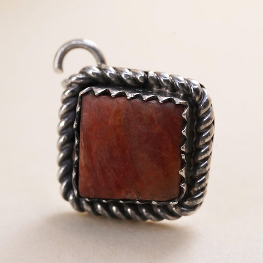 Vintage southwestern handmade single earring. Sterling 925 silver stud coral