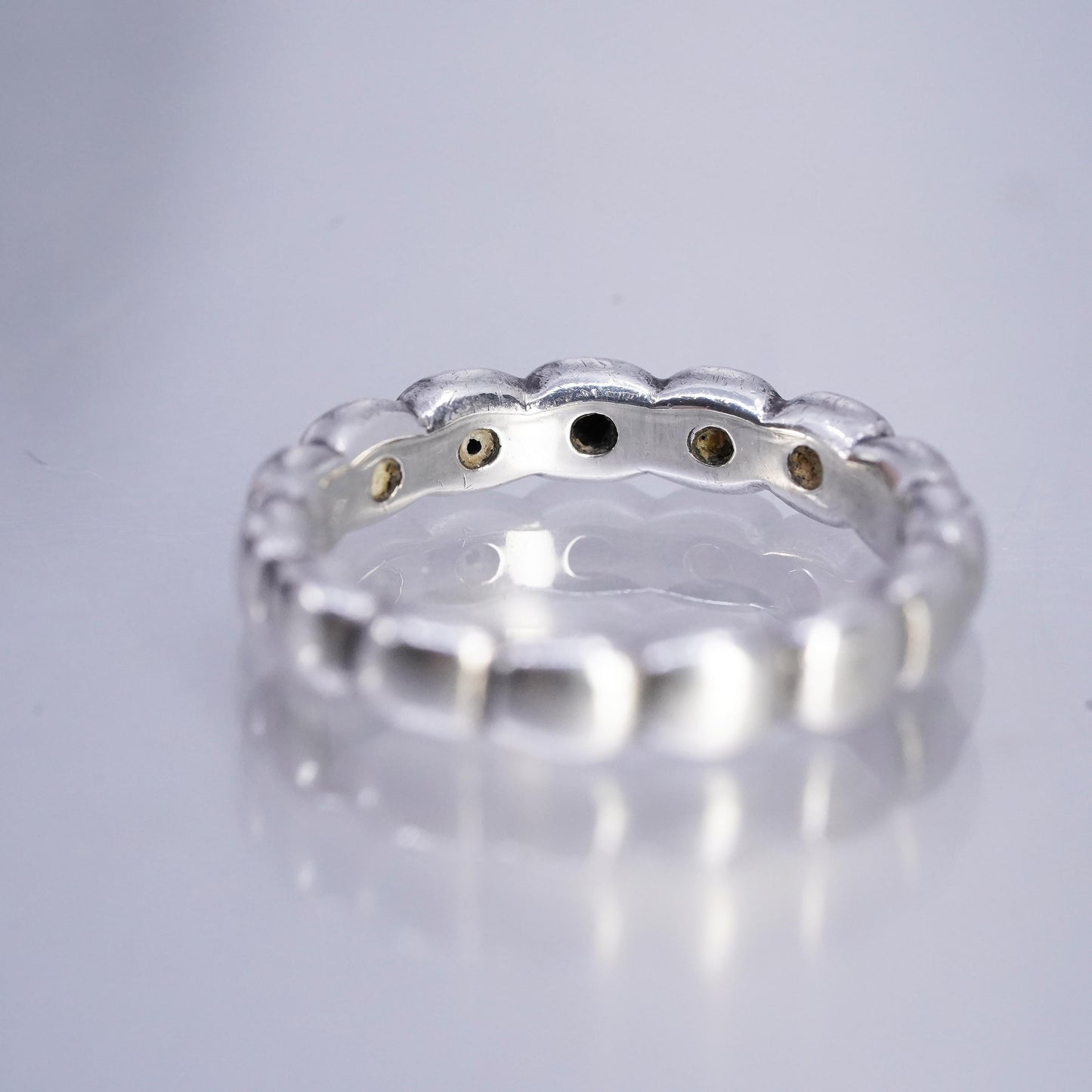 Size 8, vintage ALE Sterling 925 silver stackable band ring w/ cluster black cz