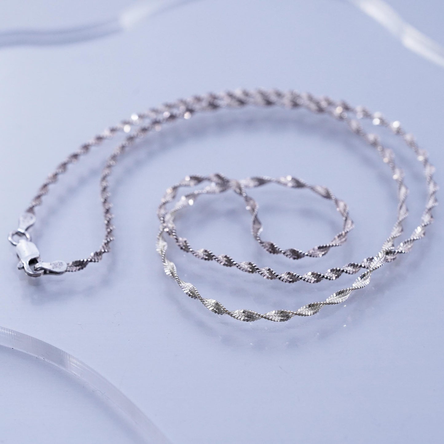 20” 2mm, vintage Italy Sterling 925 silver twisted herringbone chain necklace