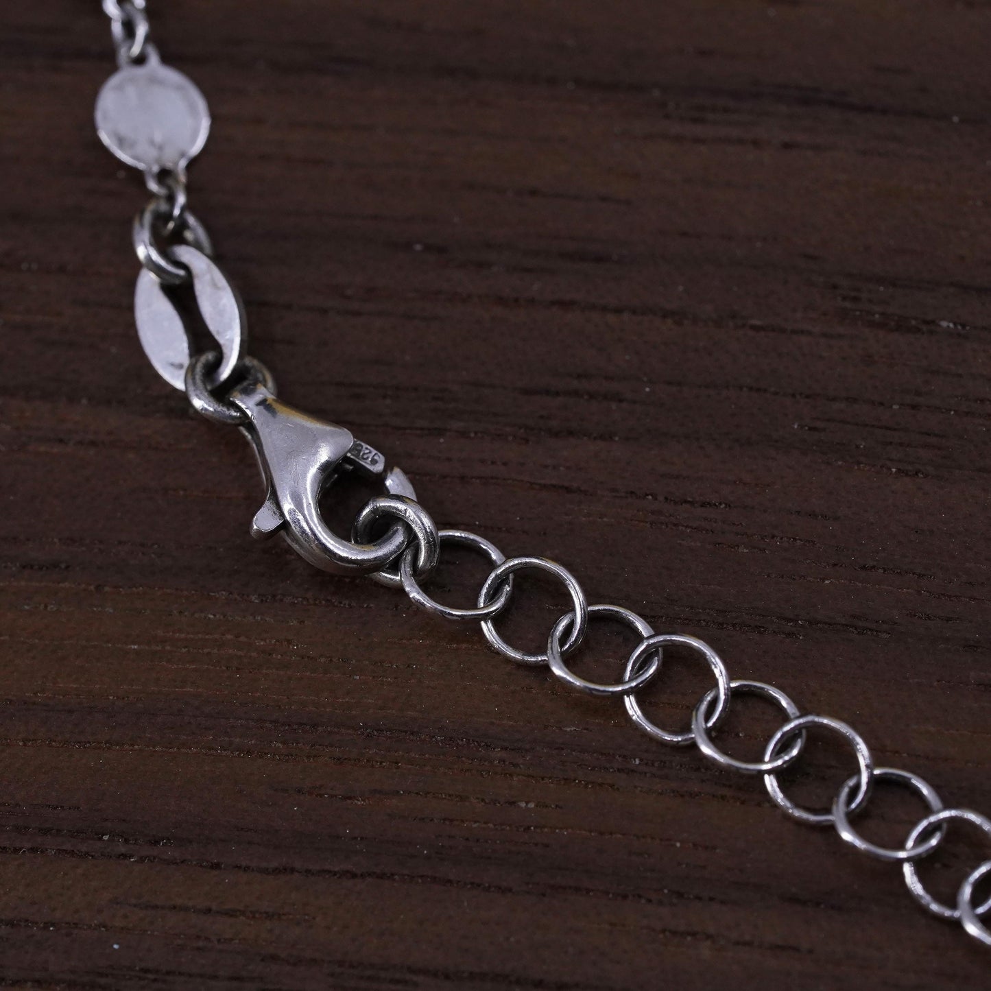 11+3", vintage Sterling silver necklace, 925 flatten circle discs link chain