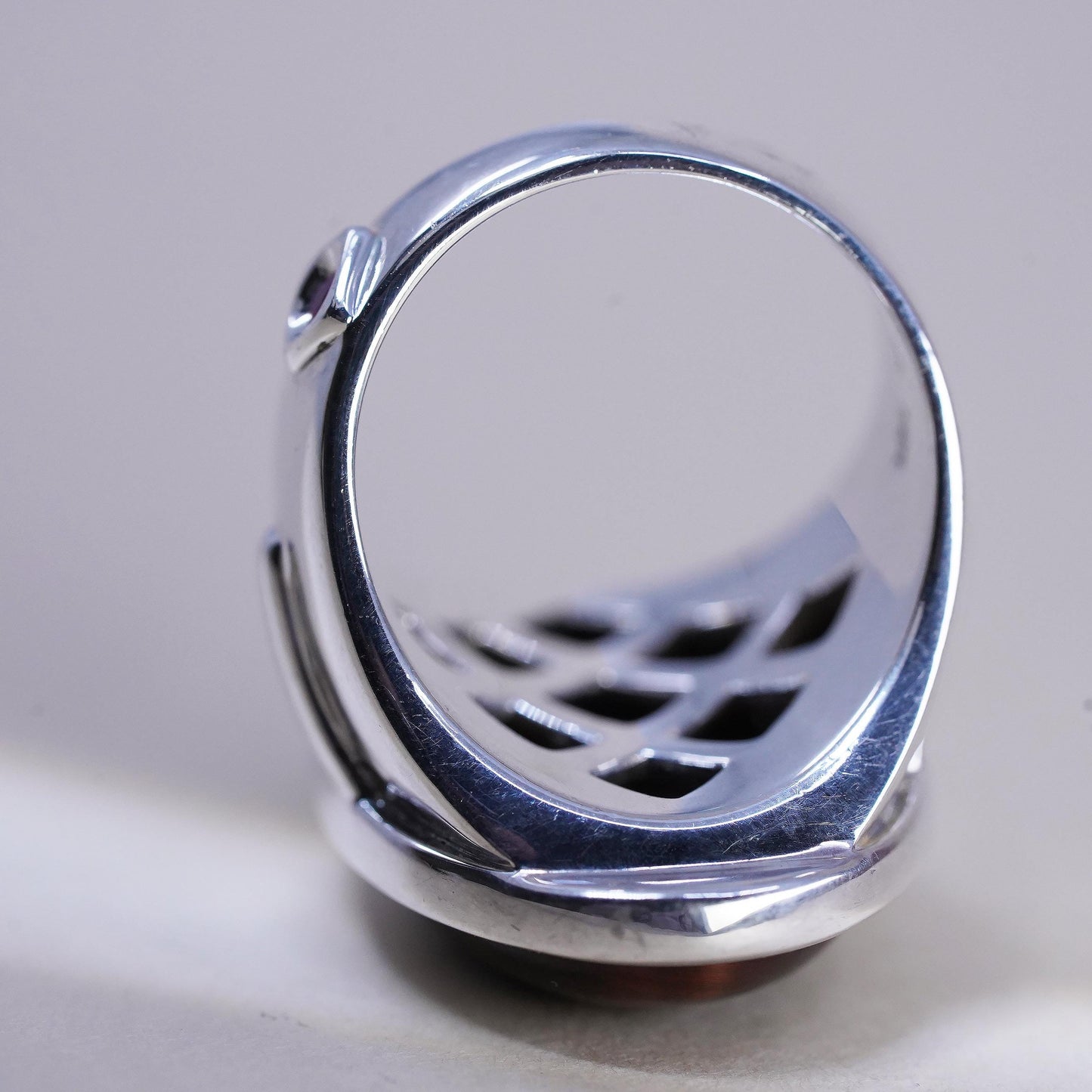 Size 8.25, Ella 925 Sterling Silver Red Tiger Eye Ring, Large Oval Ring, Unisex