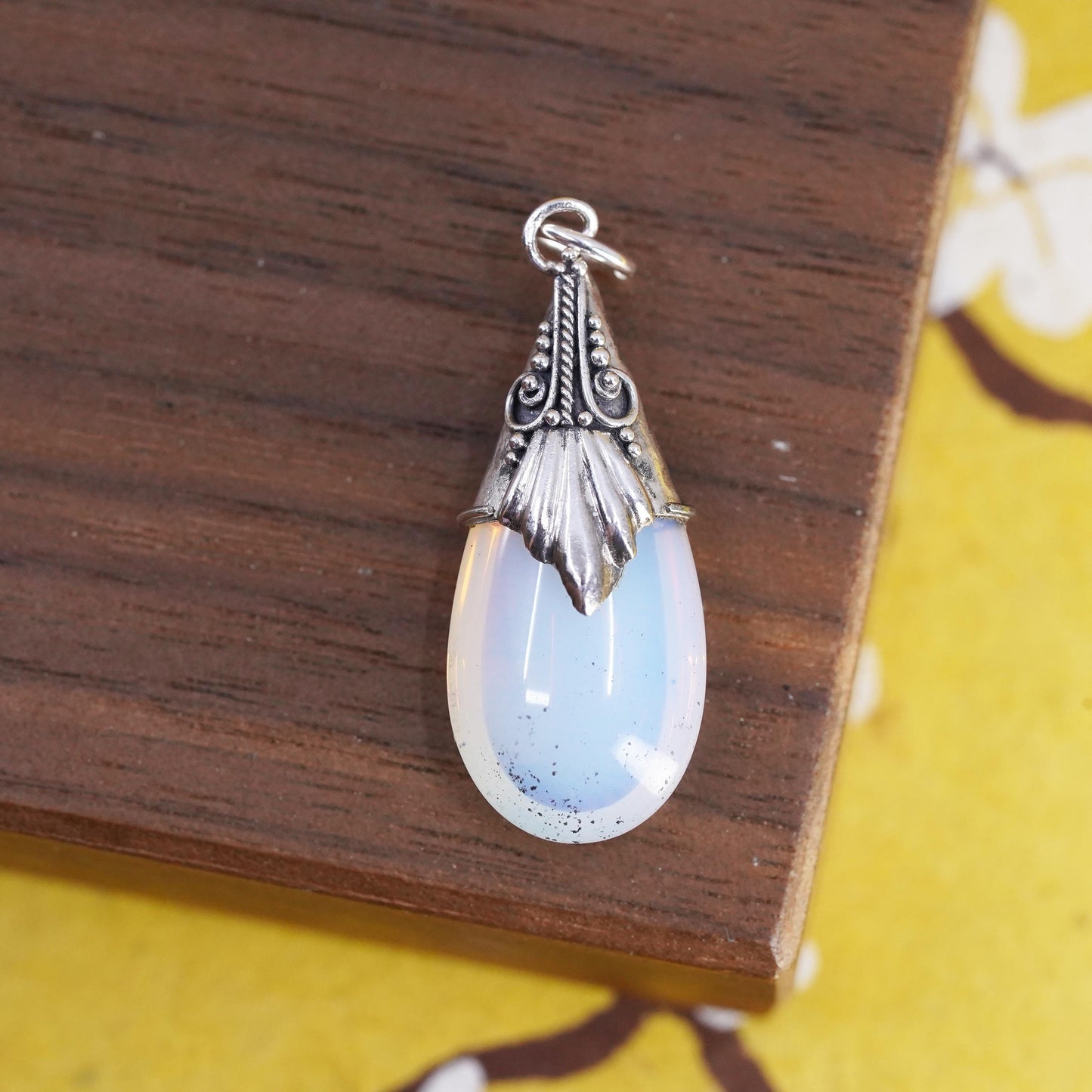 Vintage Sterling Silver Handmade Pendant, 925 silver teardrop moonstone