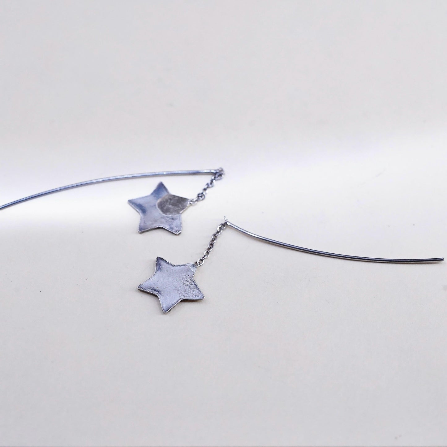 Vintage Sterling 925 silver handmade diamond cut star earrings
