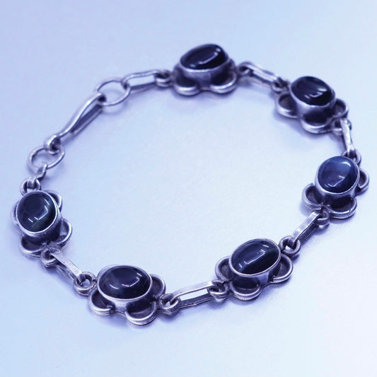 6.75”, vintage Sterling 925 silver handmade bracelet with obsidian beads
