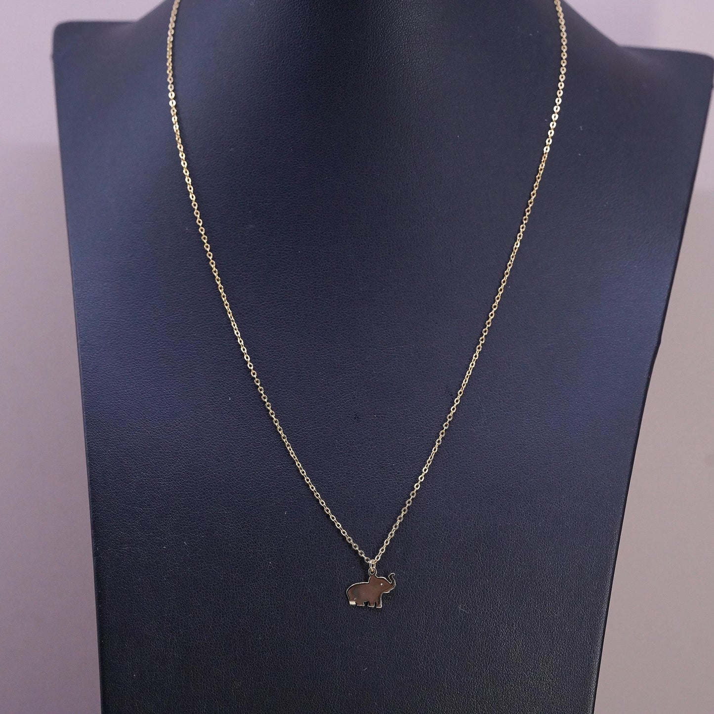 16+2" vermeil gold tone Sterling silver necklace, 925 circle elephant pendant