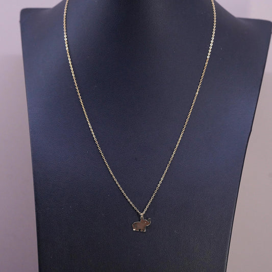 16+2" vermeil gold tone Sterling silver necklace, 925 circle elephant pendant