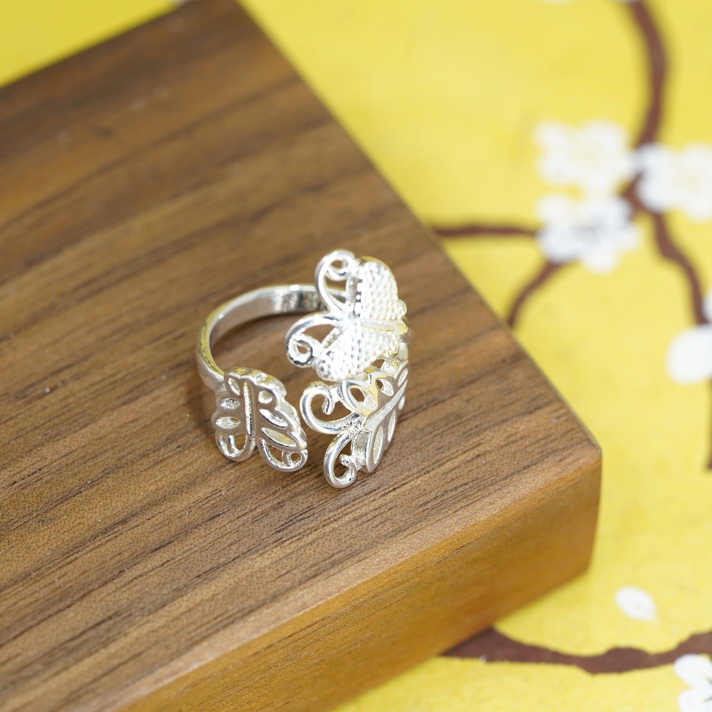 Size 6.5, Sterling silver handmade cocktail ring, 925 butterfly wrap band