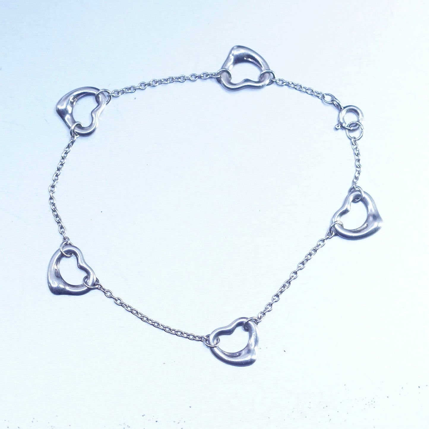 7.5”, Sterling 925 silver handmade bracelet, circle chain with heart charm