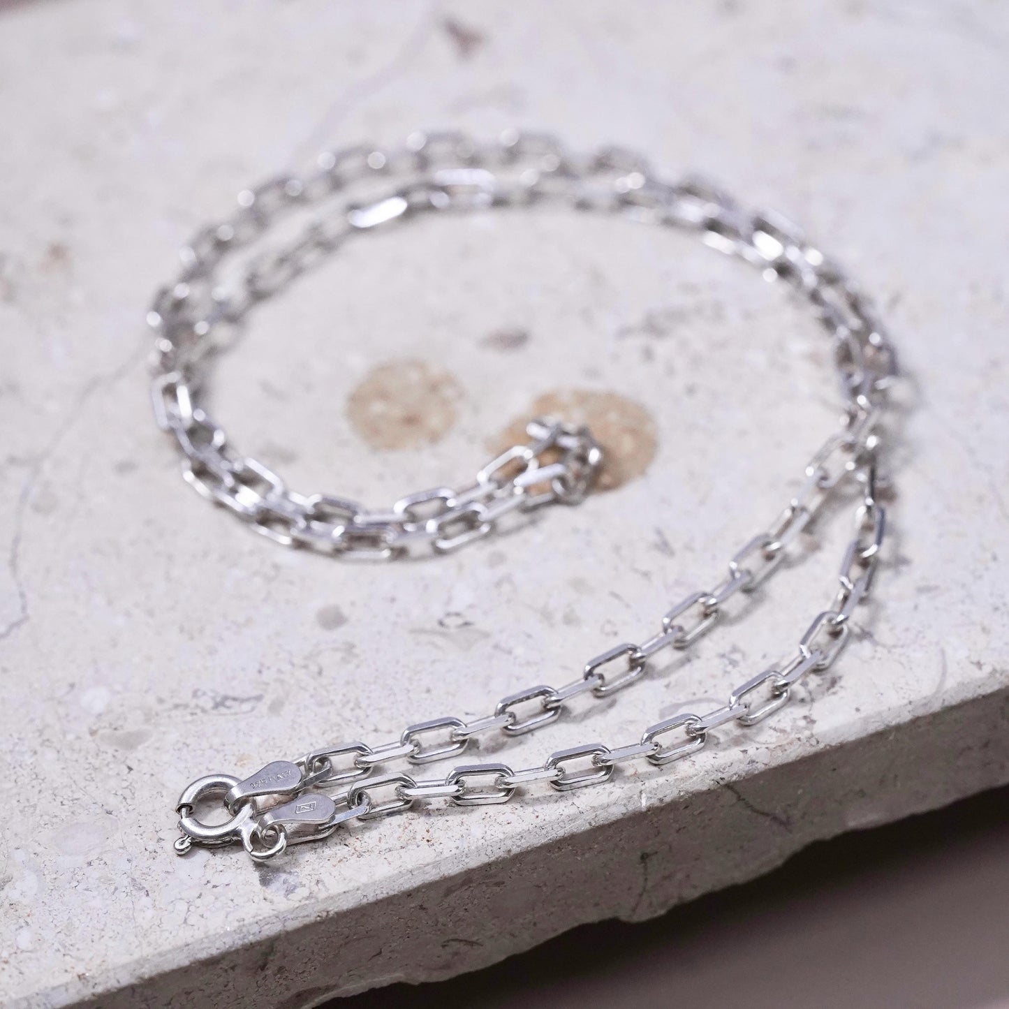 16", 3mm, vintage Sterling silver handmade necklace, 925 elongated link chain