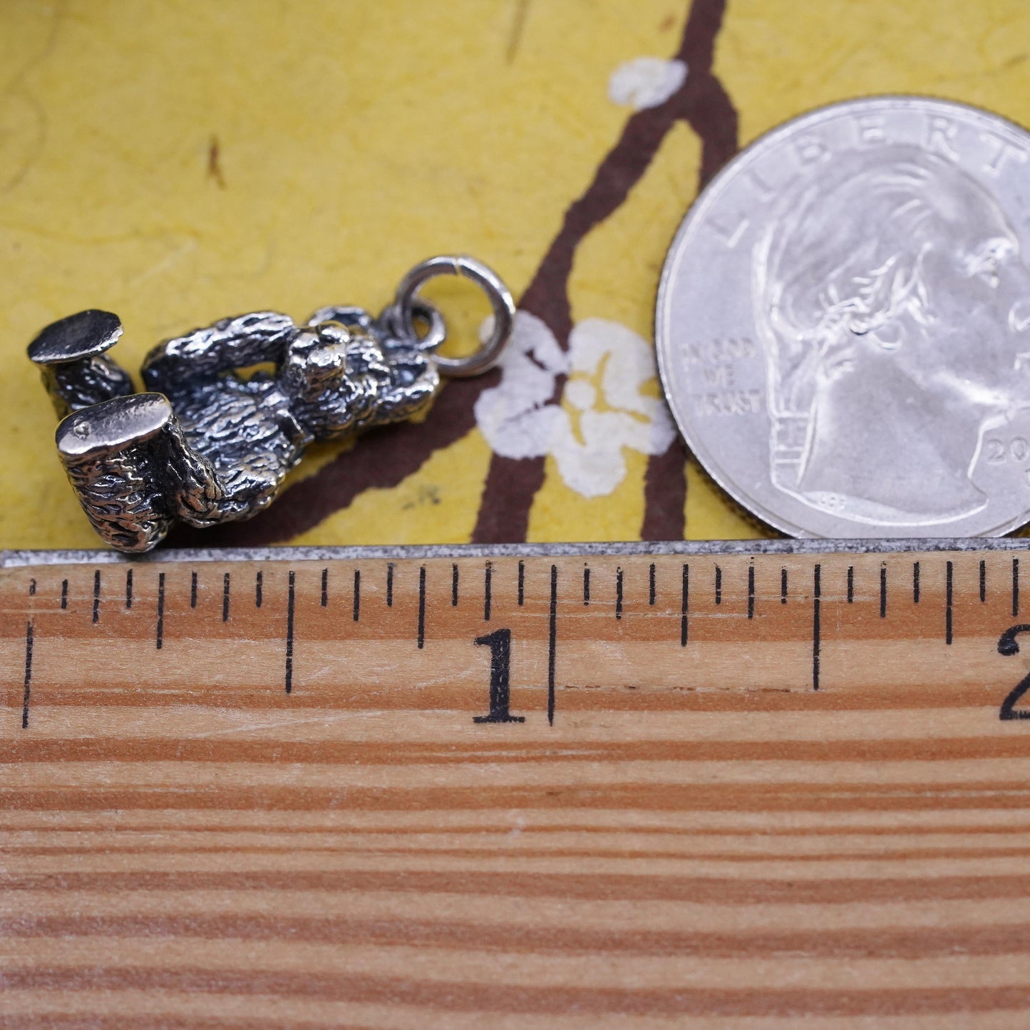 Vintage Sterling 925 silver handmade teddy bear pendant charm