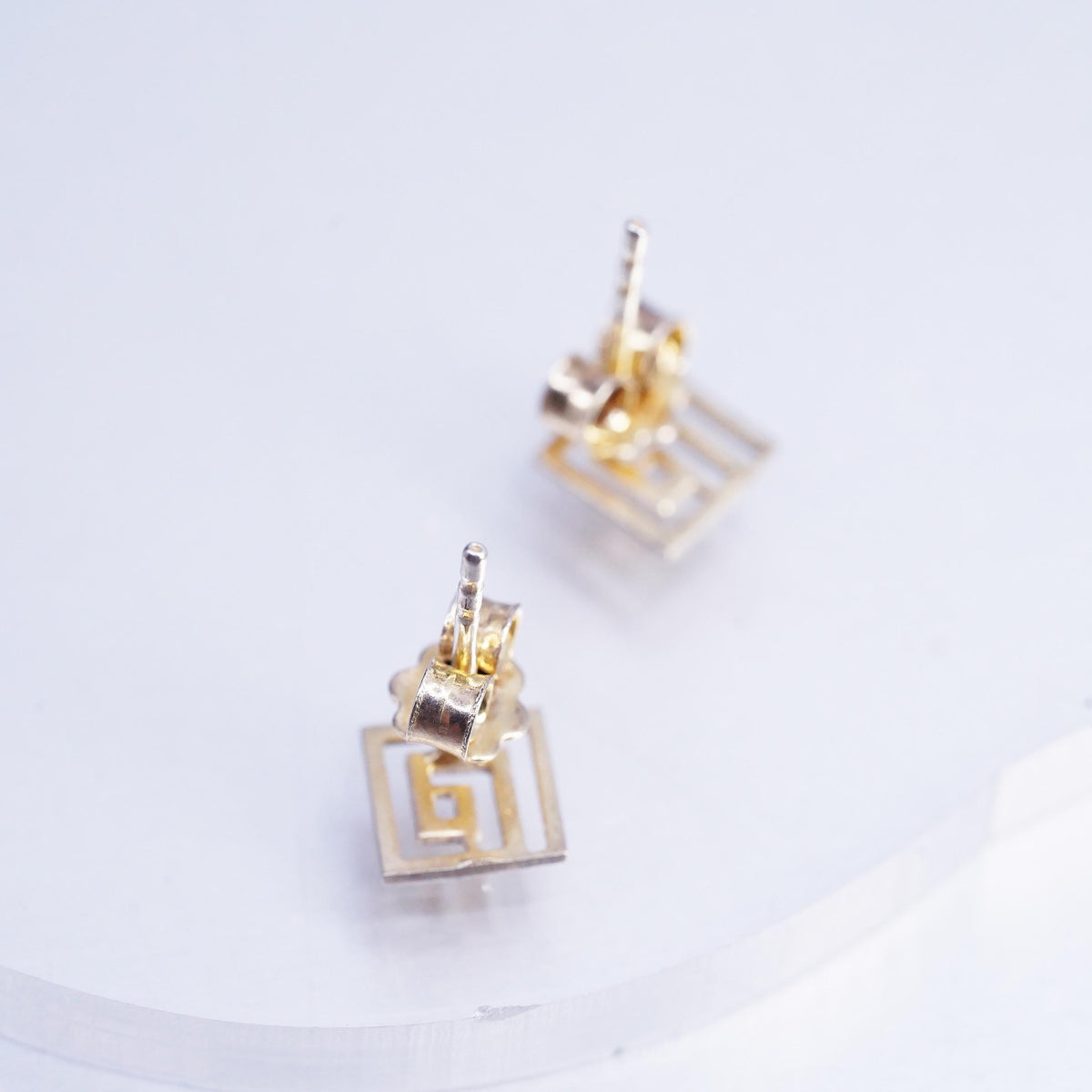 Vintage vermeil gold over Sterling 925 silver studs earrings Greek key cut out,