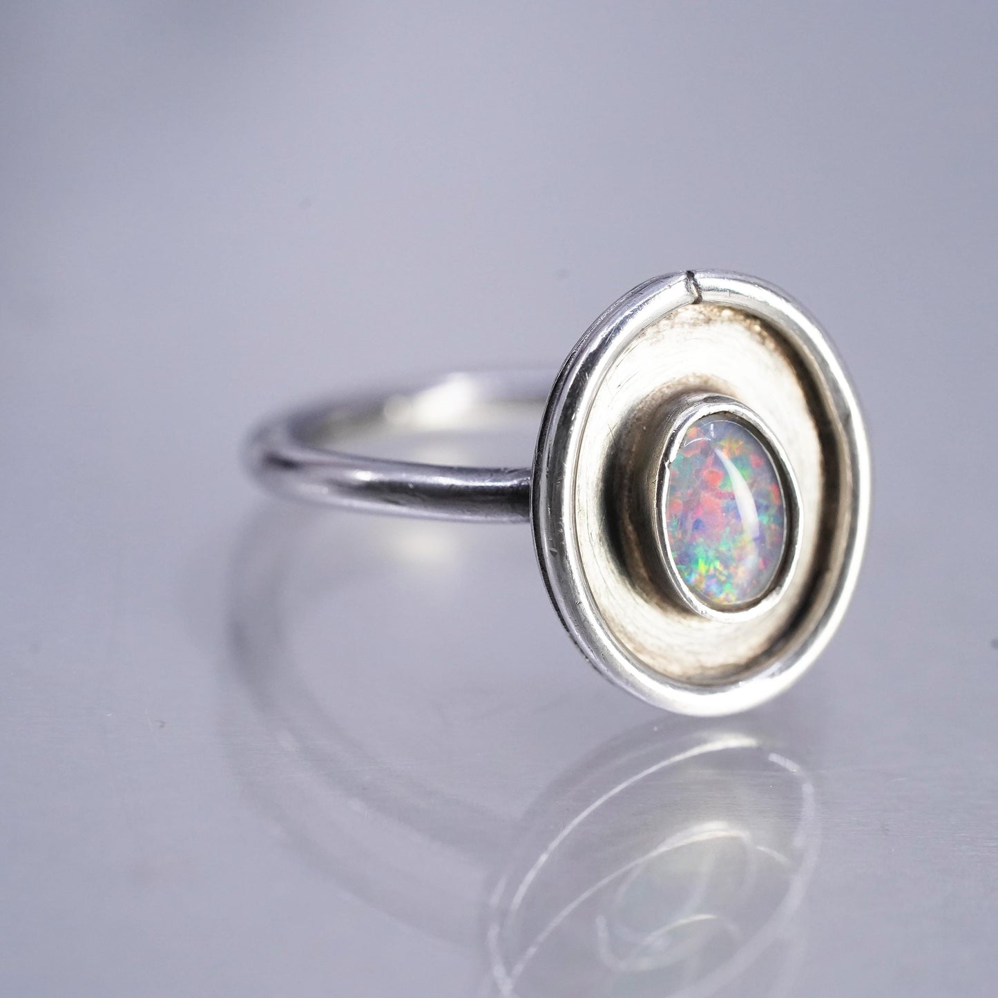 Size 9, vintage southwestern Sterling 925 silver handmade wrap ring with opal