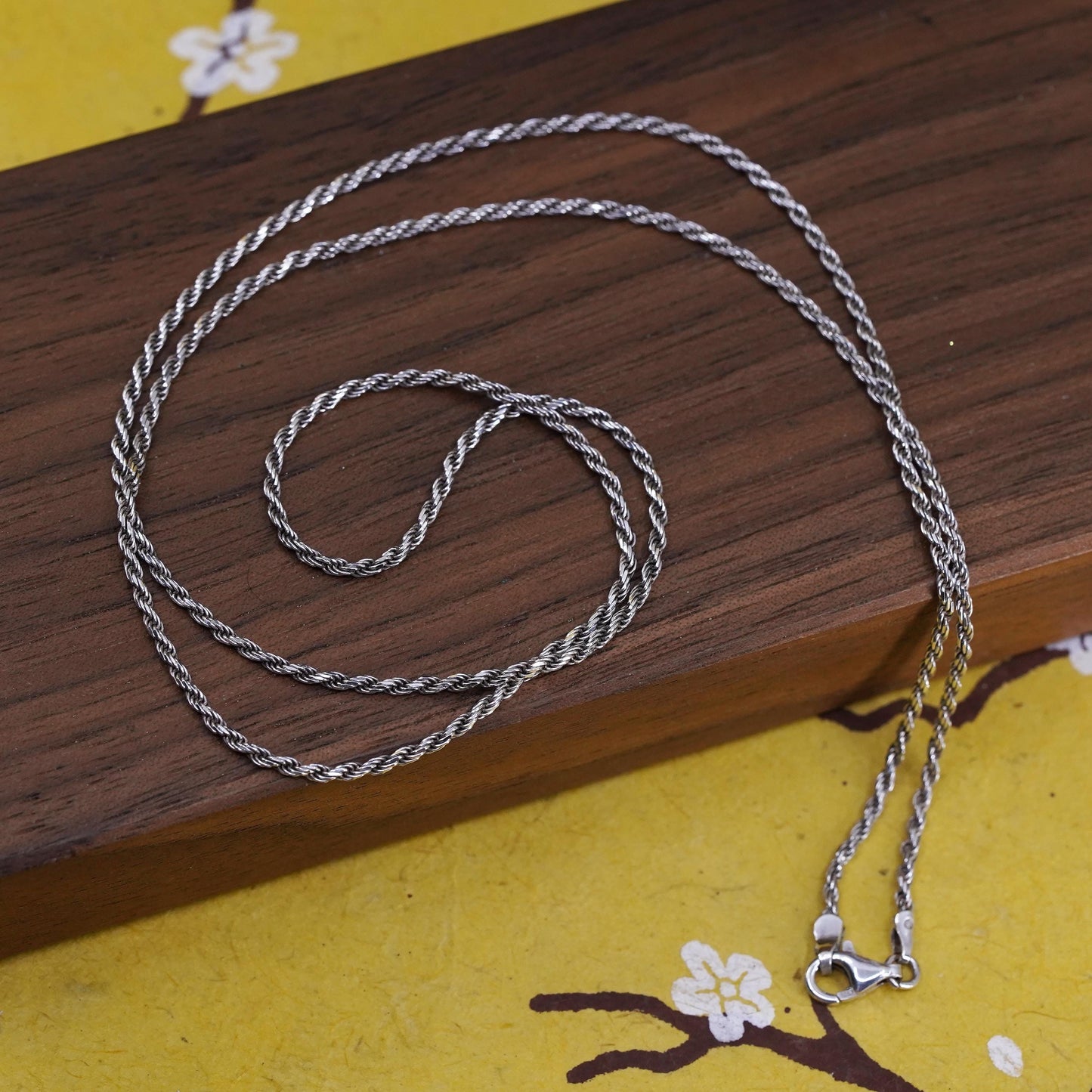 24" 2mm, vintage faded gold over Sterling silver necklace, Italy 925 rope chain