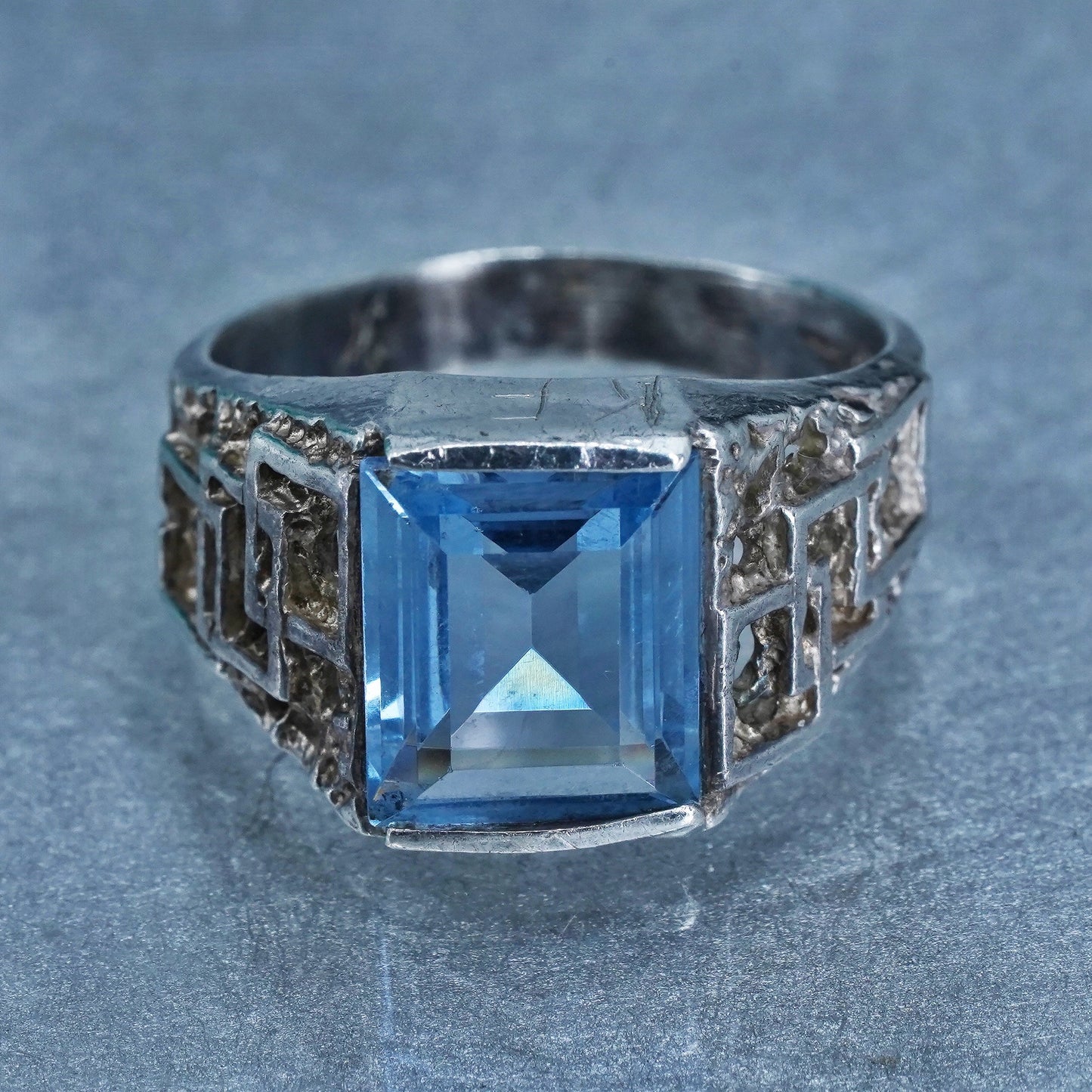 Size 10.5, vintage Sterling 925 silver handmade statement ring w/ square topaz