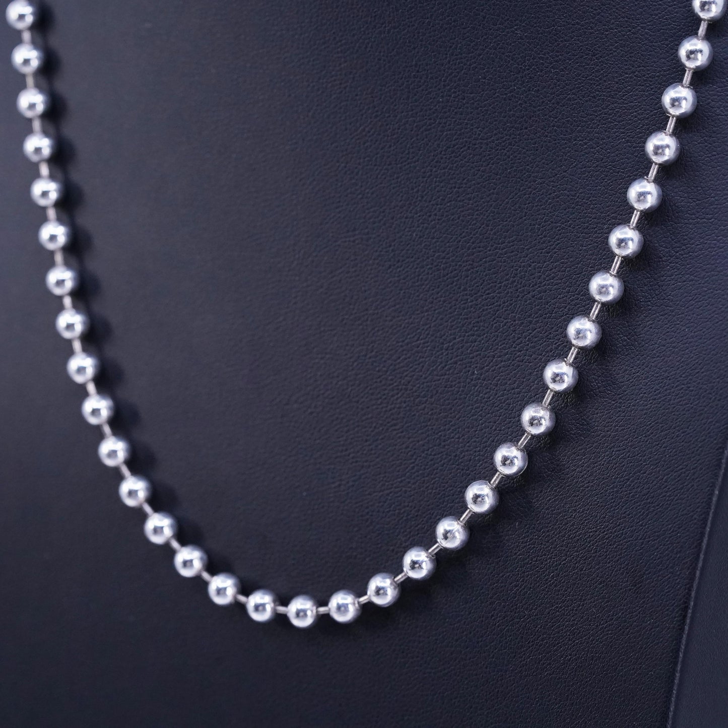 20” 5mm, vintage Sterling 925 silver handmade bead chain necklace