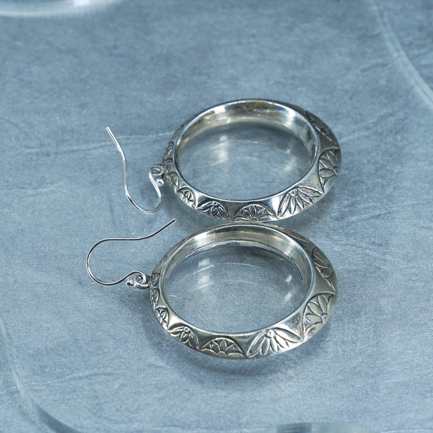 1.5”, vintage Italian Sterling silver handmade earrings, bold 925 hoops