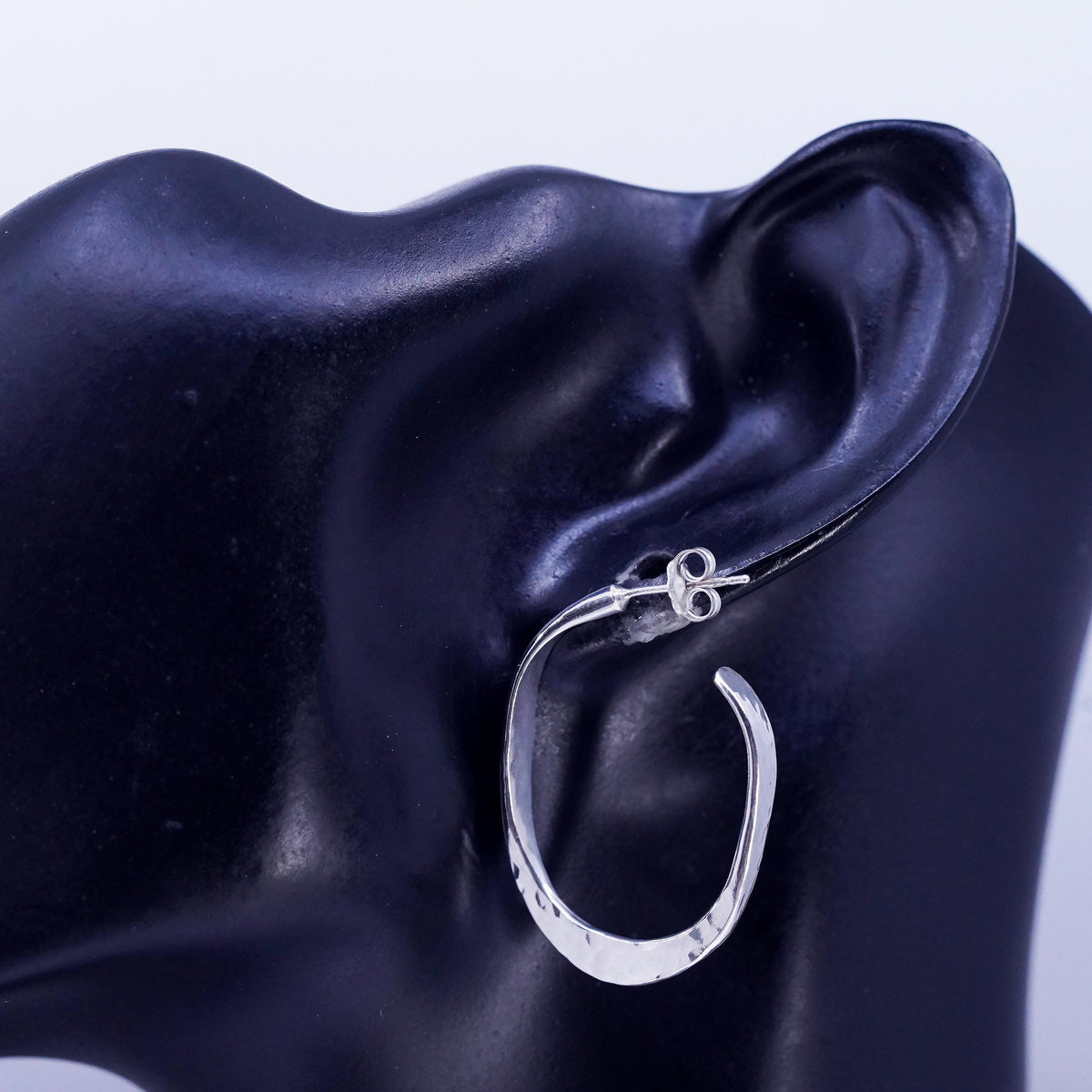 1.25” Vintage 925 Sterling Silver Hoop Earrings, 925 hammered huggie Studs