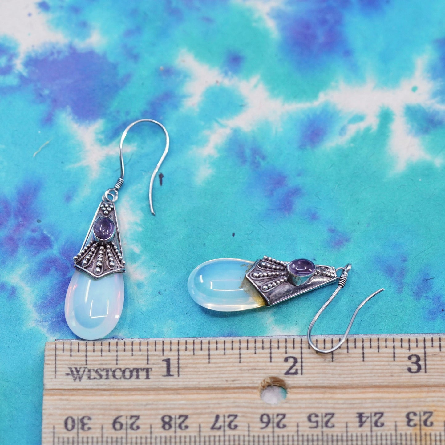 Sterling 925 silver handmade earrings with teardrop moonstone amethyst