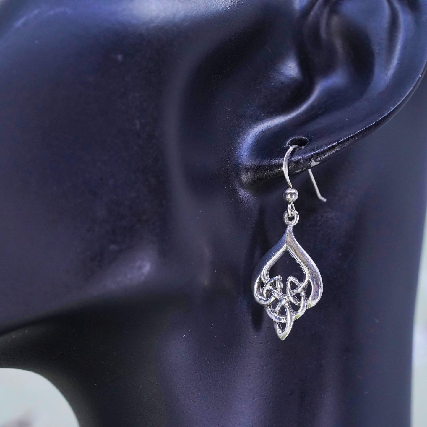 VTG Irish Sterling silver handmade teardrop earrings, 925 Celtic knot dangles