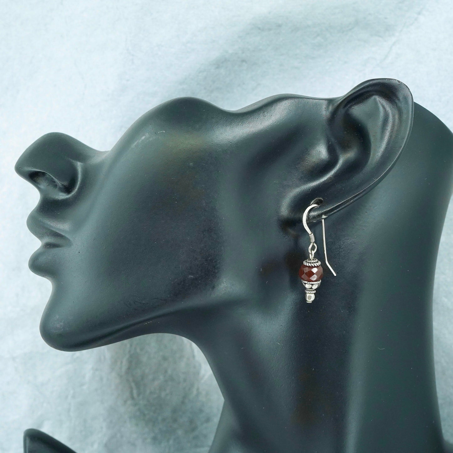 Vintage Sterling 925 silver handmade earrings with carnelian beads