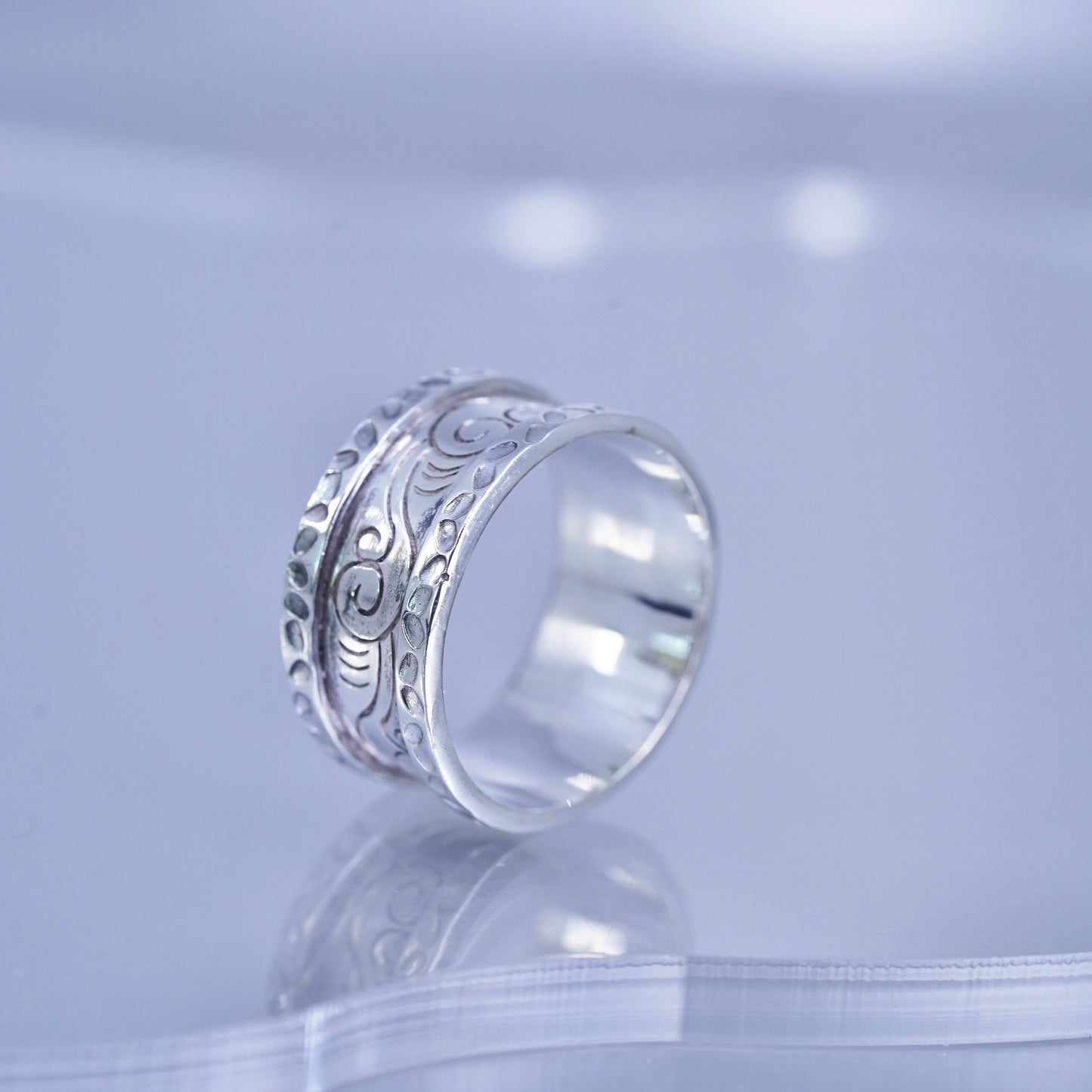 Size 9, Designer Milo Sterling 925 silver ring, wide textured band