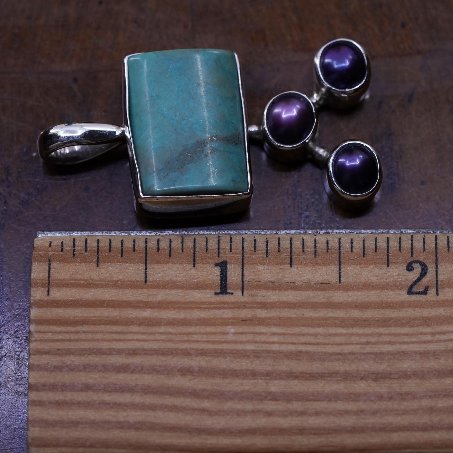 sterling silver pendant, southwestern 925 grapes with turquoise, black pearl