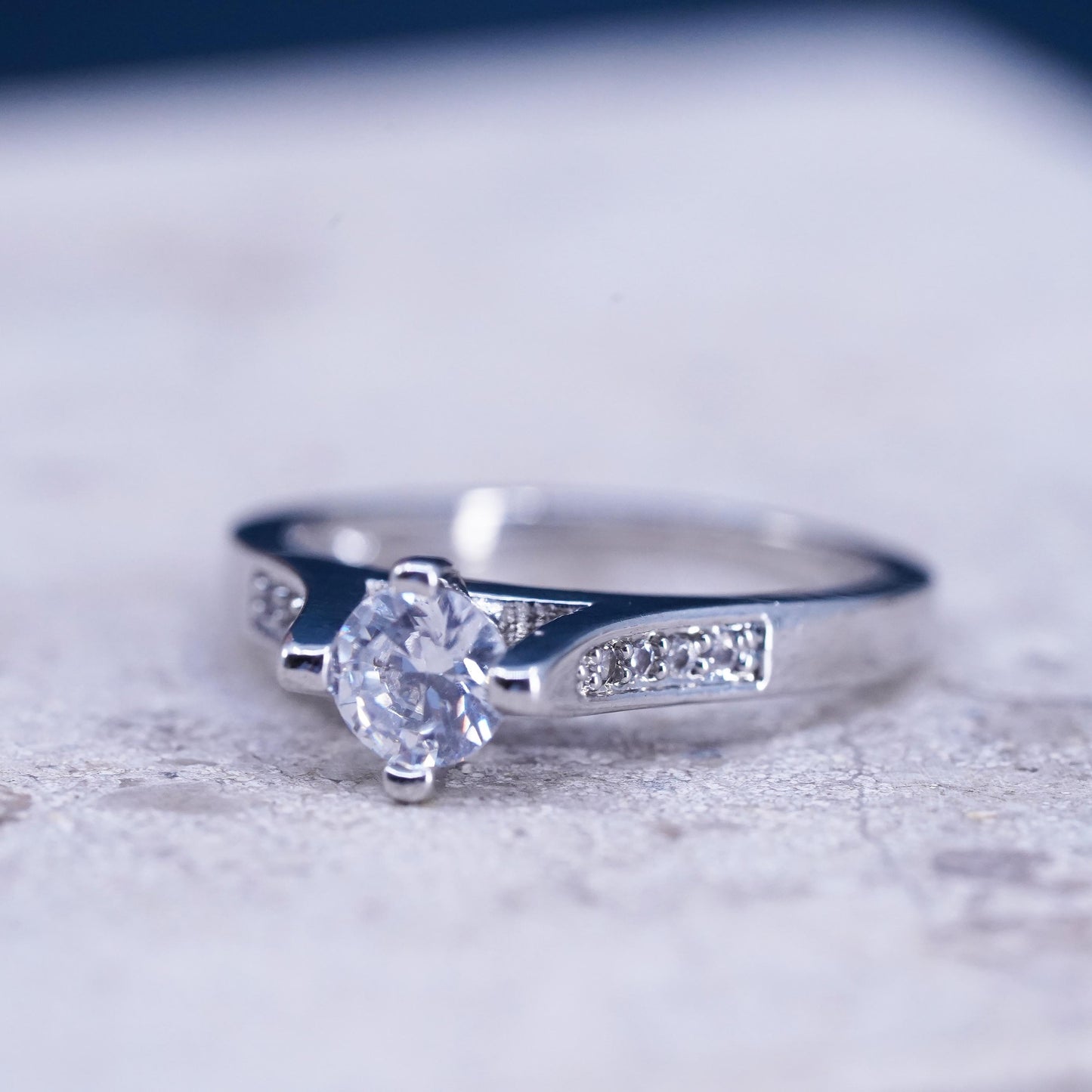 Size 6, vintage Sterling 925 silver engagement anniversary ring with cluster Cz