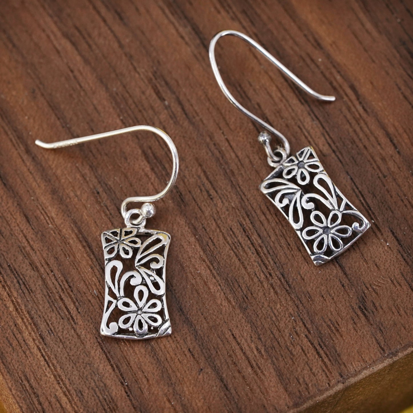 Vintage Sterling silver handmade earrings, 925 flower drops