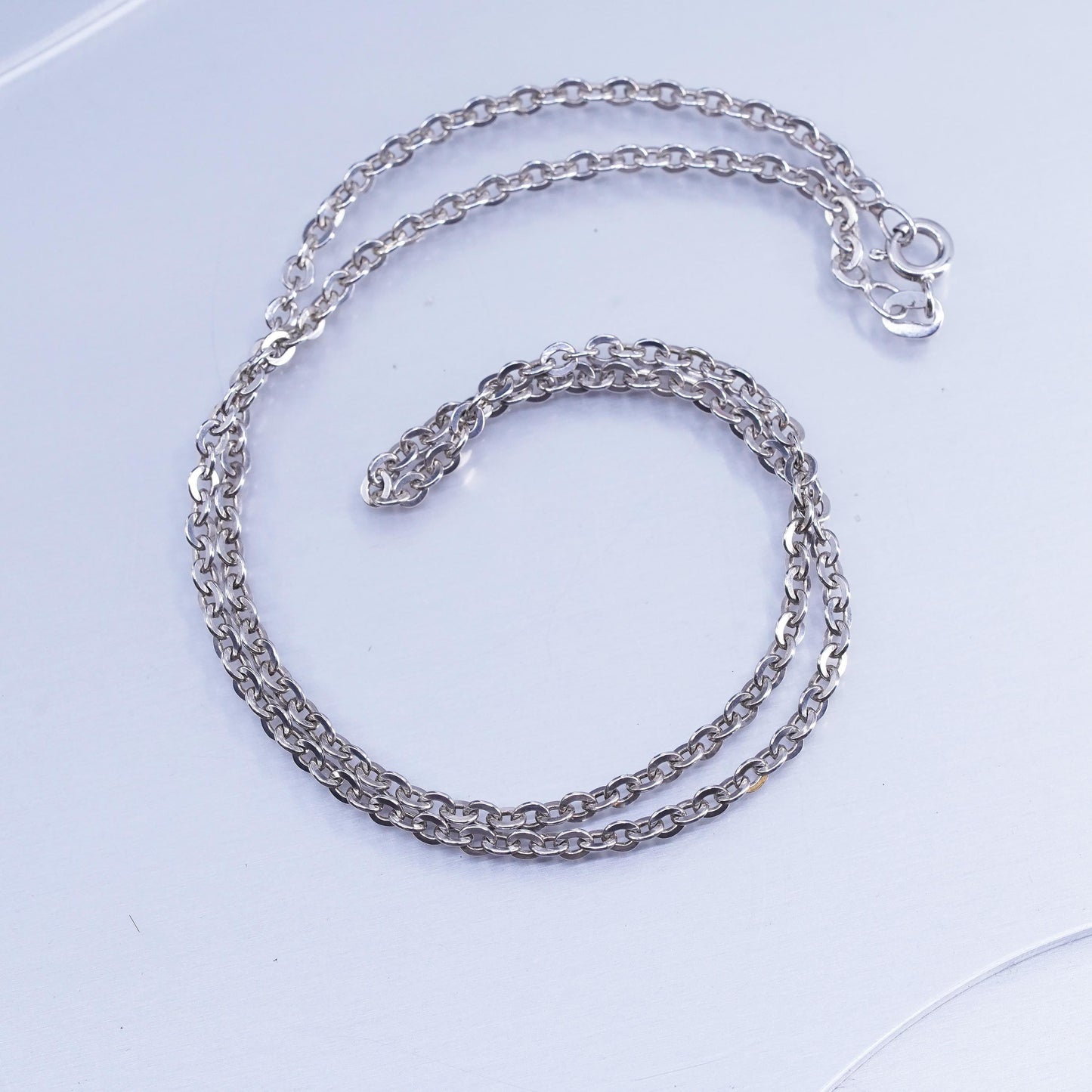 18” 3mm, vintage Italian Sterling 925 silver flatten circle chain necklace