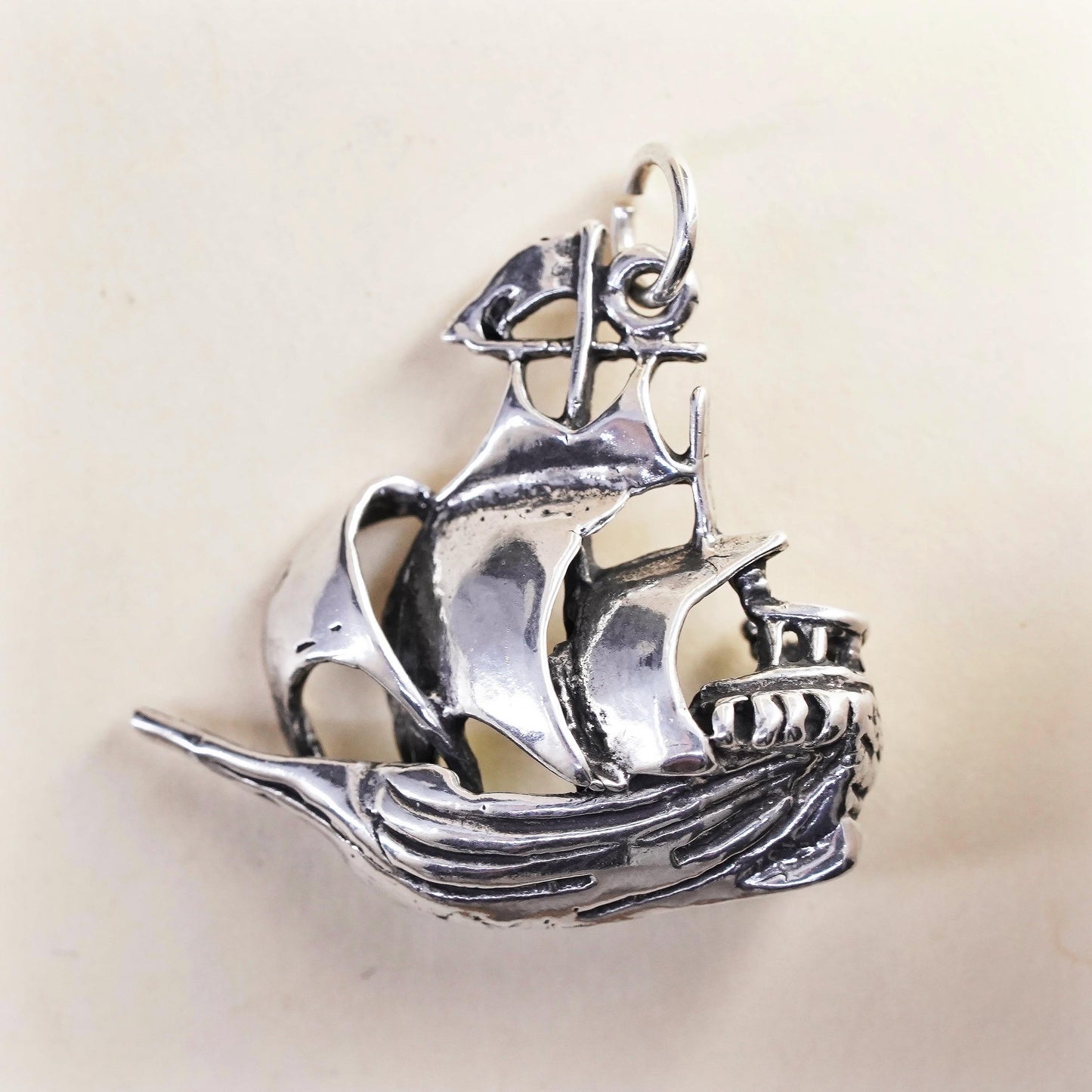 Vintage sterling silver handmade pendant, 925 sailing boat charm
