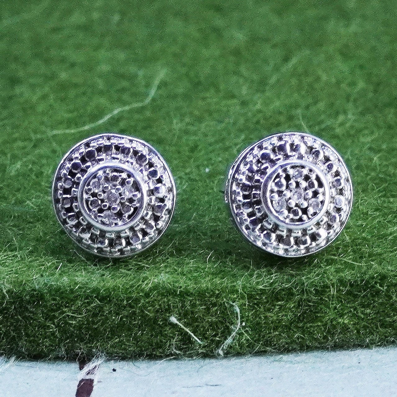 Vintage sterling silver handmade earrings, 925 studs with cluster diamonds