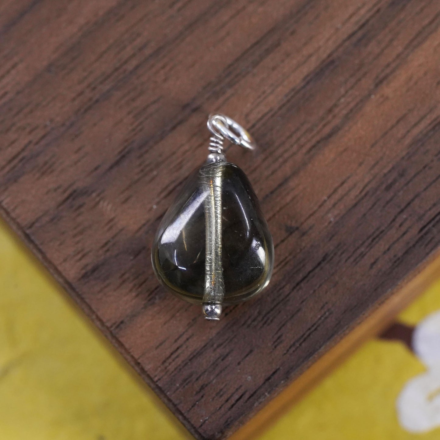 Vintage Sterling silver handmade pendant, 925 charm with smoky quartz nugget