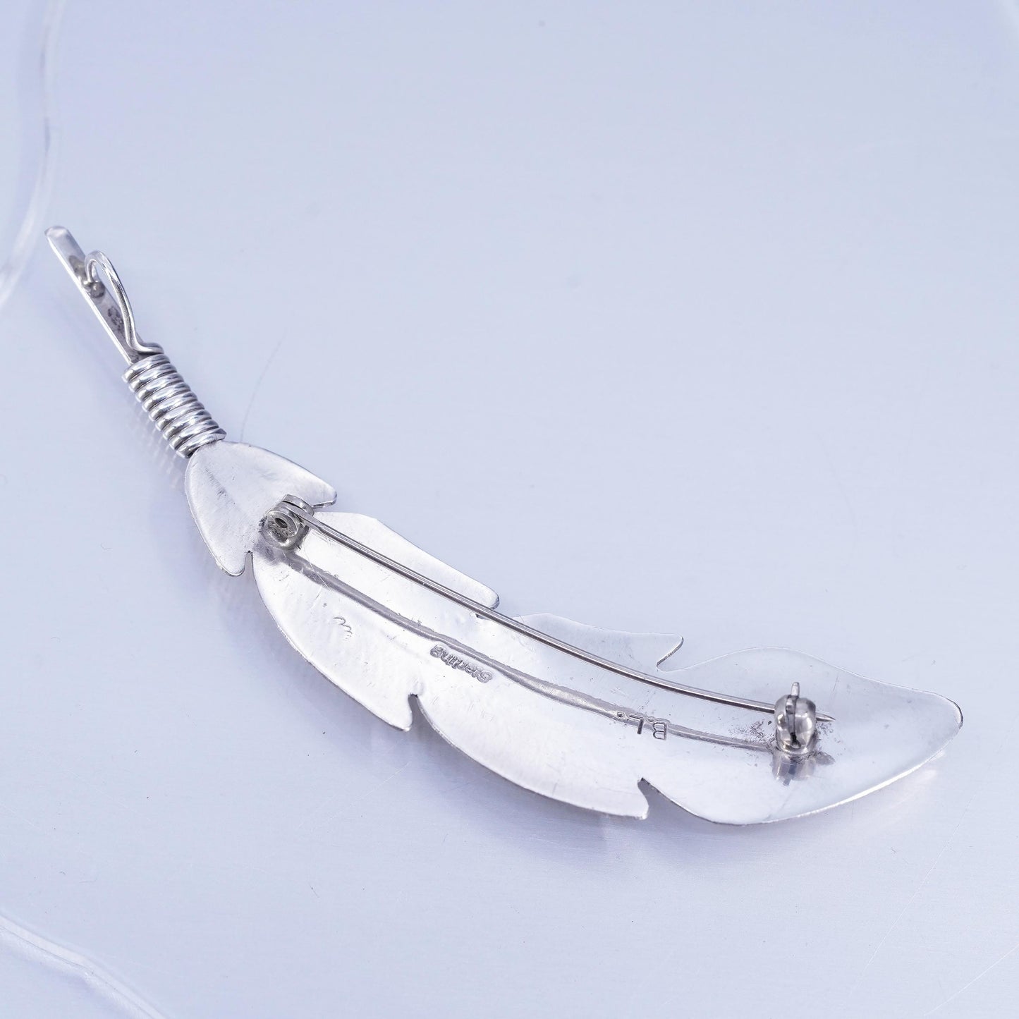 Native American Ben Livingston Sterling 925 Silver feather Brooch pendant