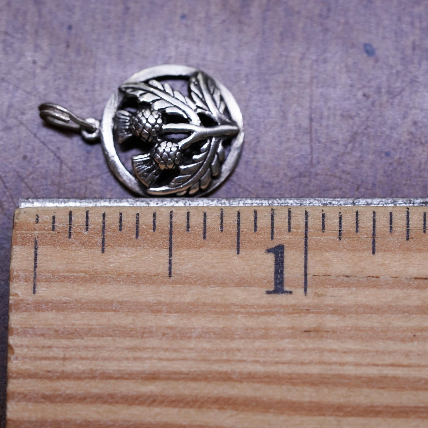 Vintage sterling silver handmade flower brooch, thistle circle pendant