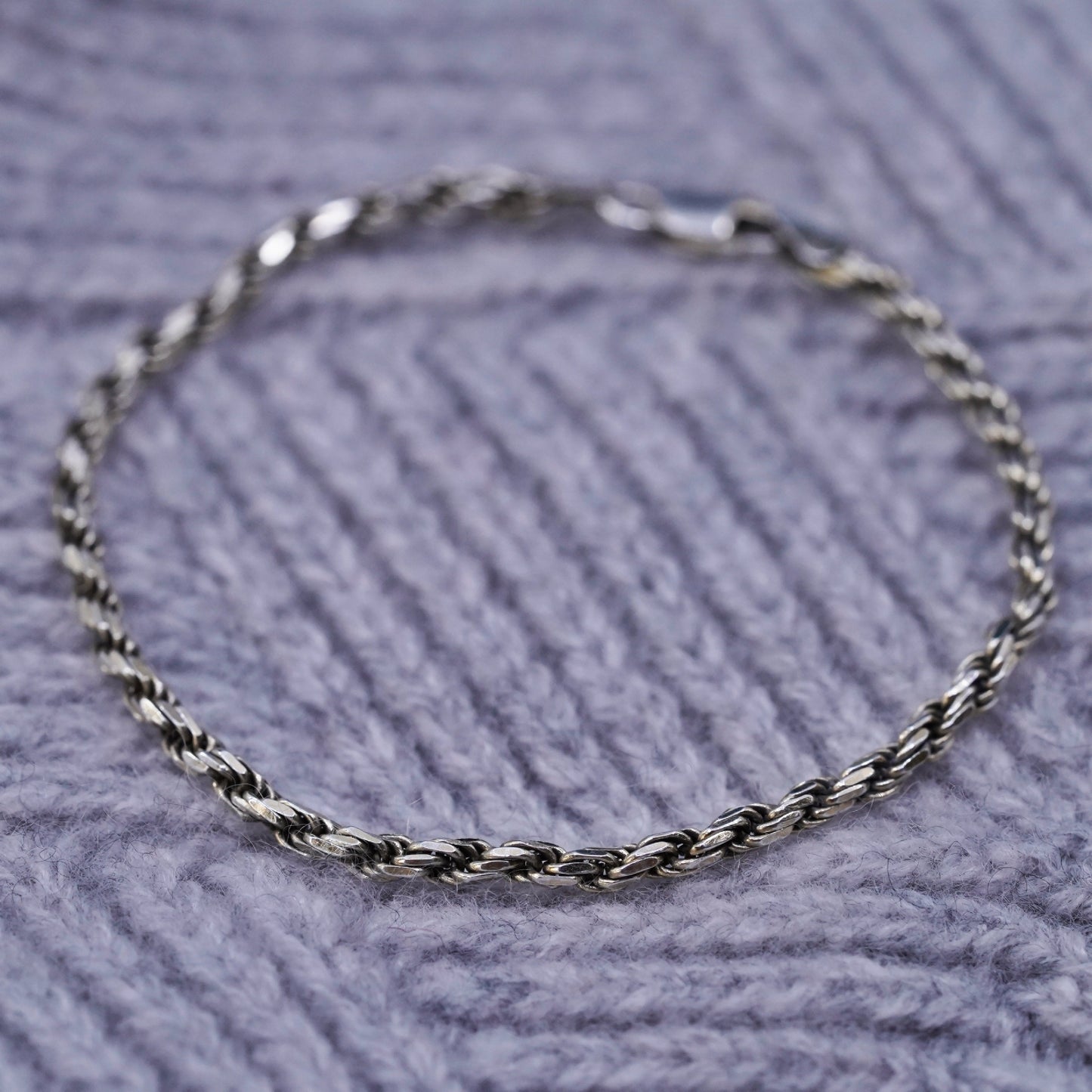 7”, 3mm, vintage sterling silver handmade bracelet, Italy 925 rope chain