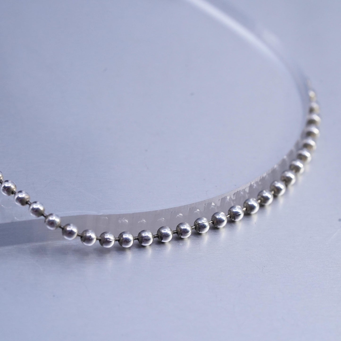 18" 2mm, vintage Italian Sterling 925 silver bead chain necklace