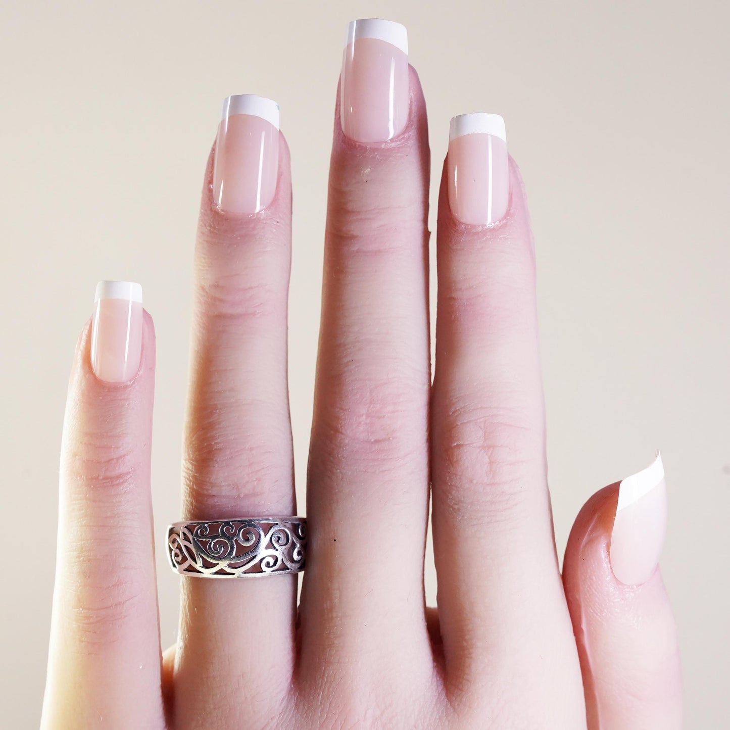 Size 6.5, VTG sterling silver handmade spiral filigree ring, 925 stackable band