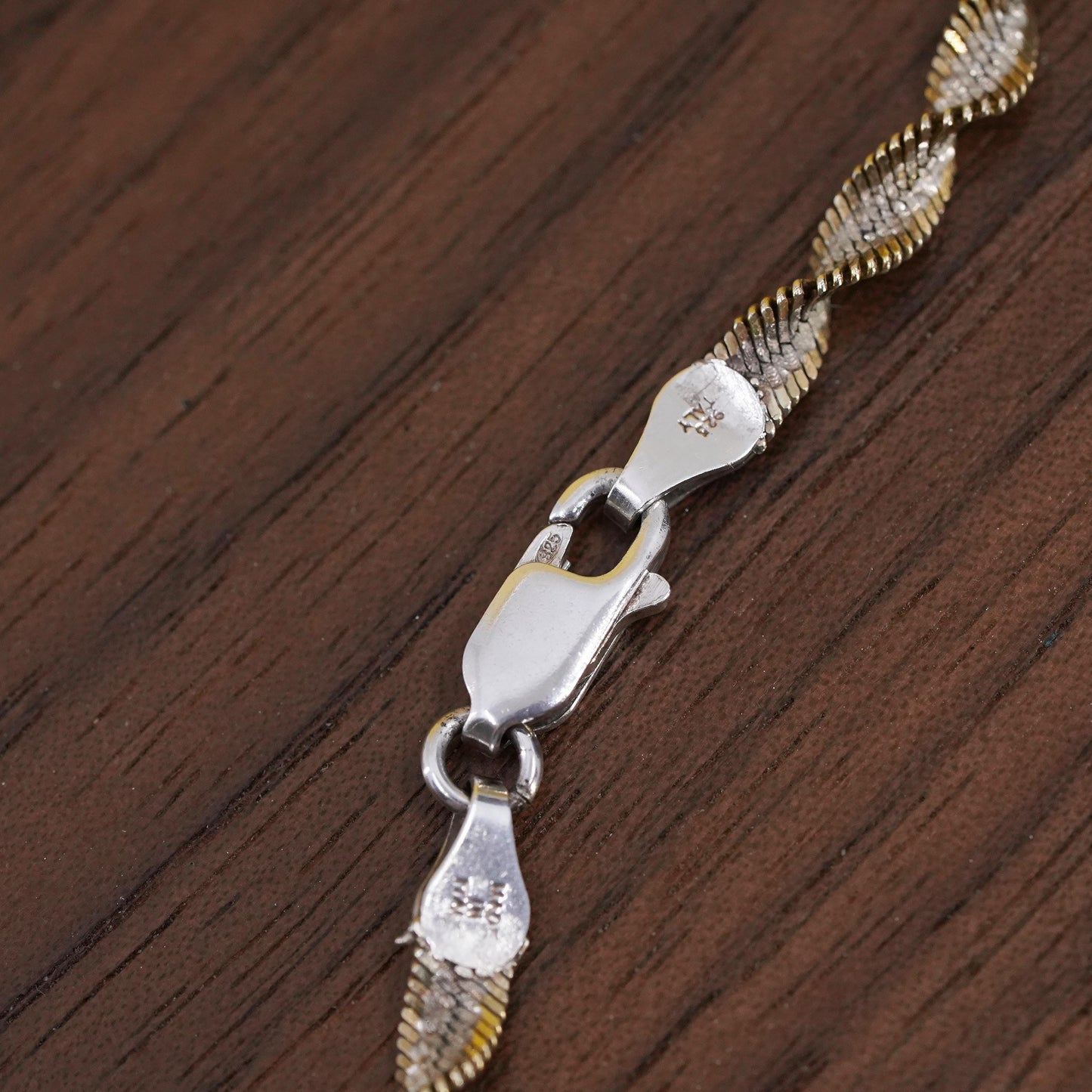 24" vermeil yellow gold Sterling silver necklace, 925 twisted herringbone chain