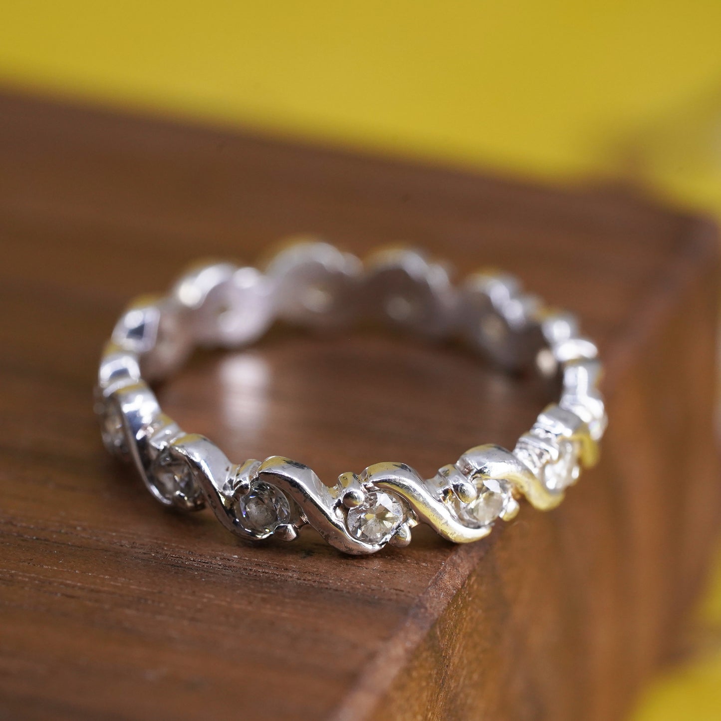Size 9, vintage Sterling silver handmade ring, 925 stackable band with cz