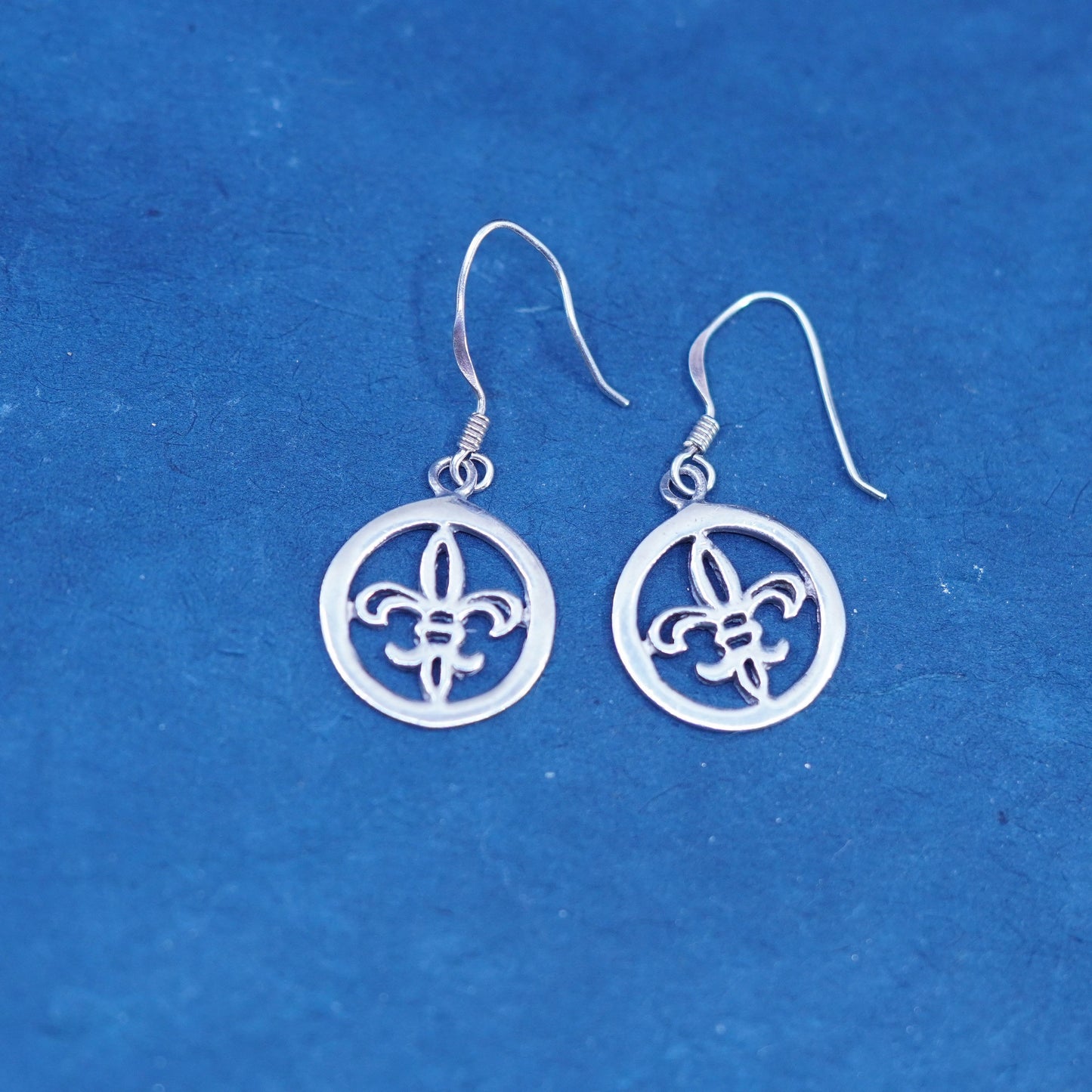 Vintage Sterling silver handmade earrings, 925 French fleur-de-lis drops