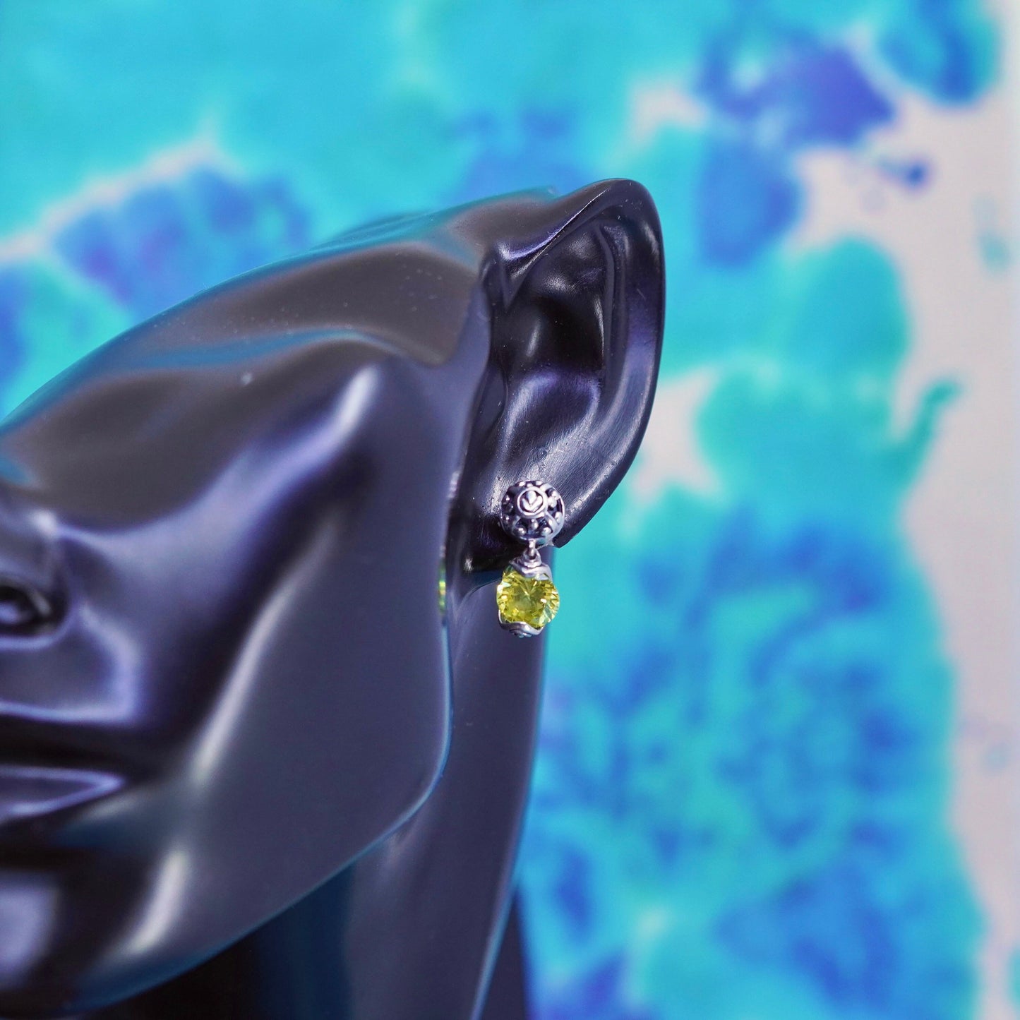 Vintage sterling silver 925 handmade earrings with peridot dangles