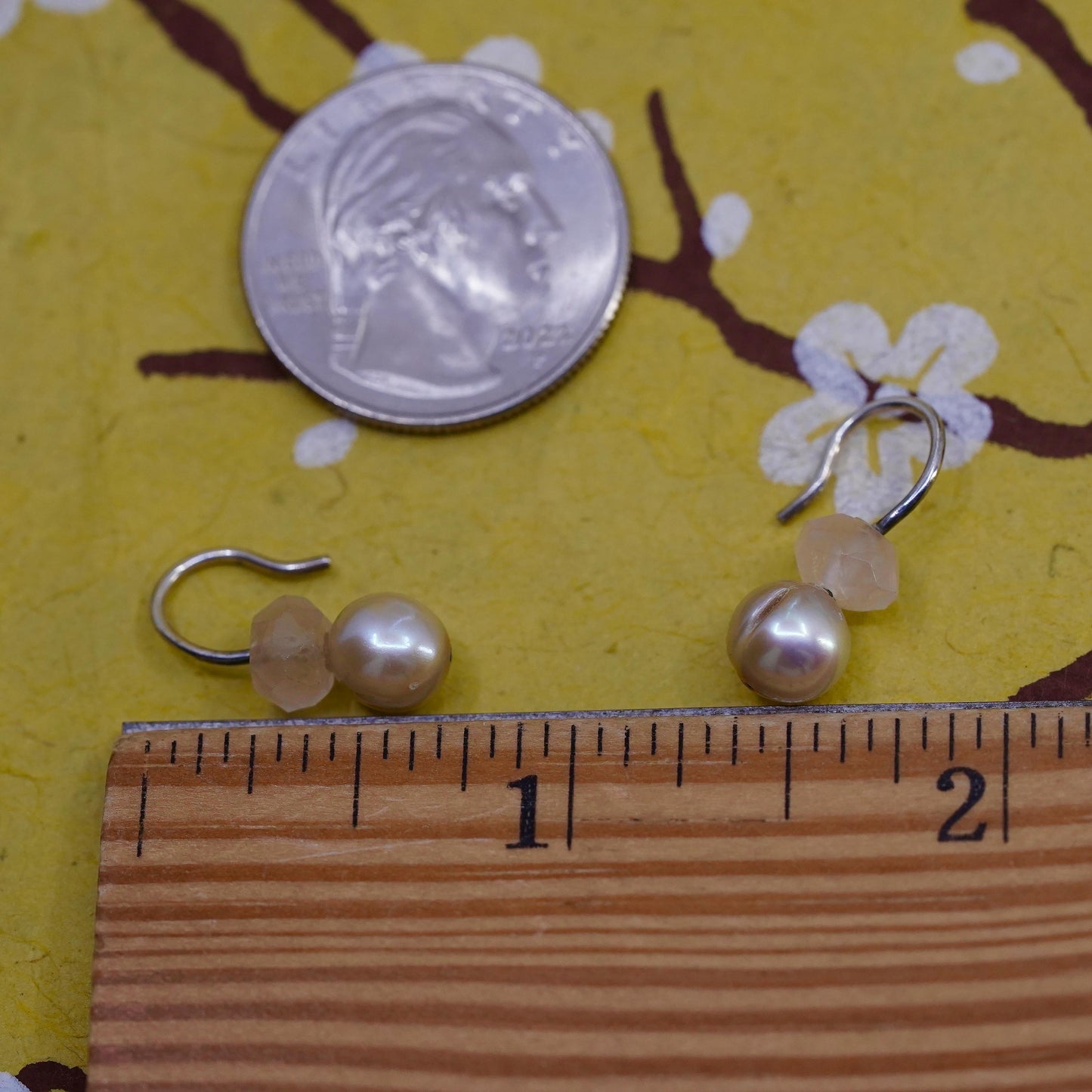 Vintage Sterling silver handmade earrings, 925 studs pearl pink quartz drops