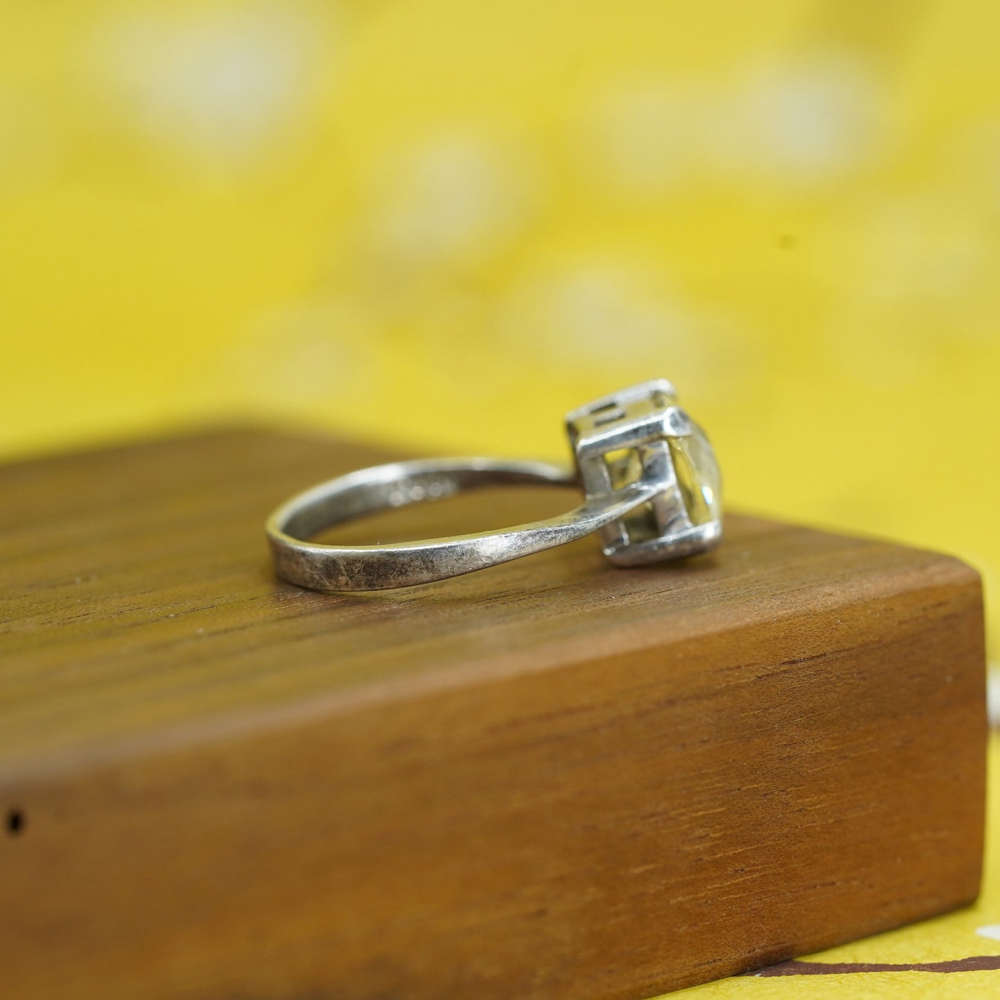 Size 7.75, vintage Sterling 925 silver handmade statement ring with citrine