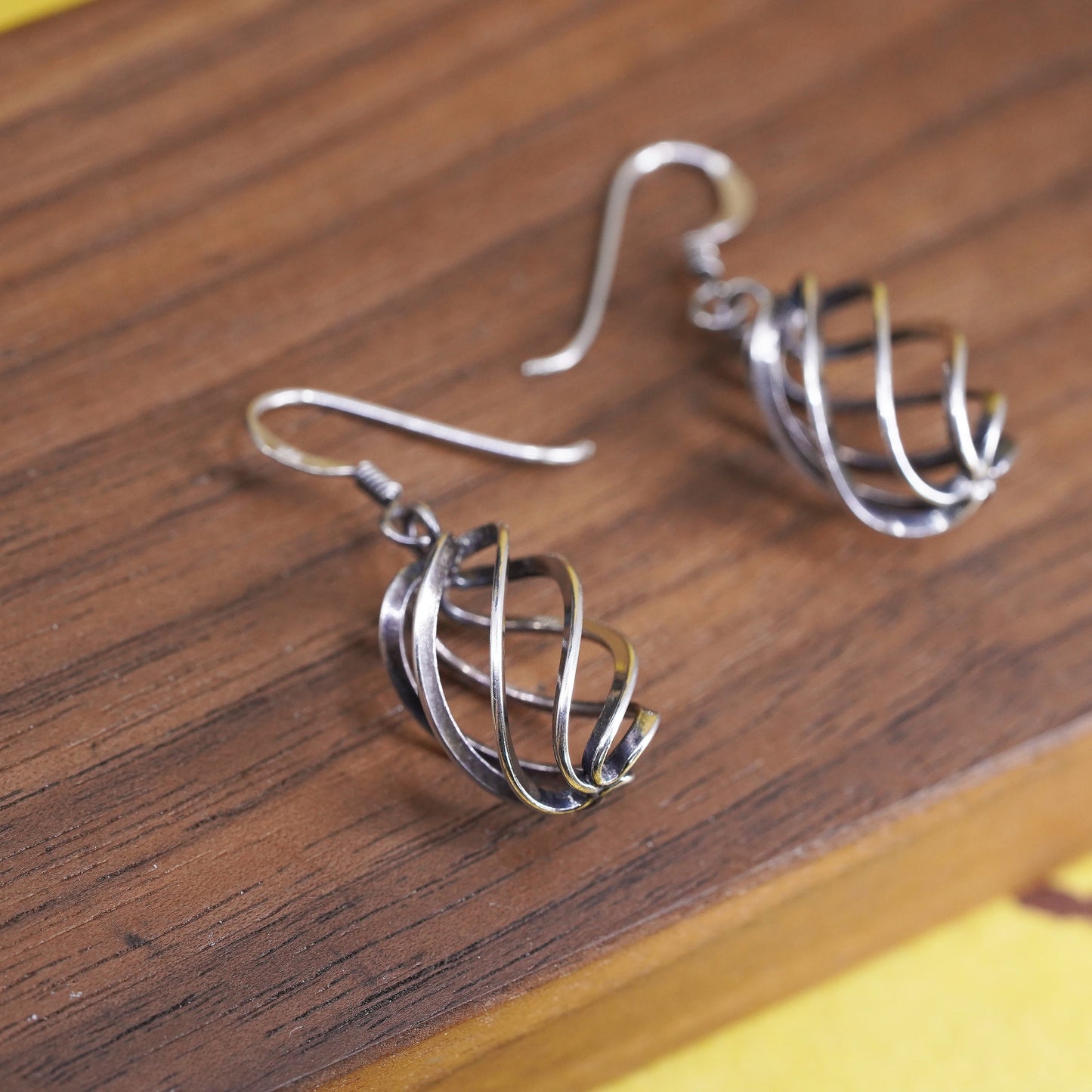 Vintage Sterling silver handmade earrings, 925 twisted dangle