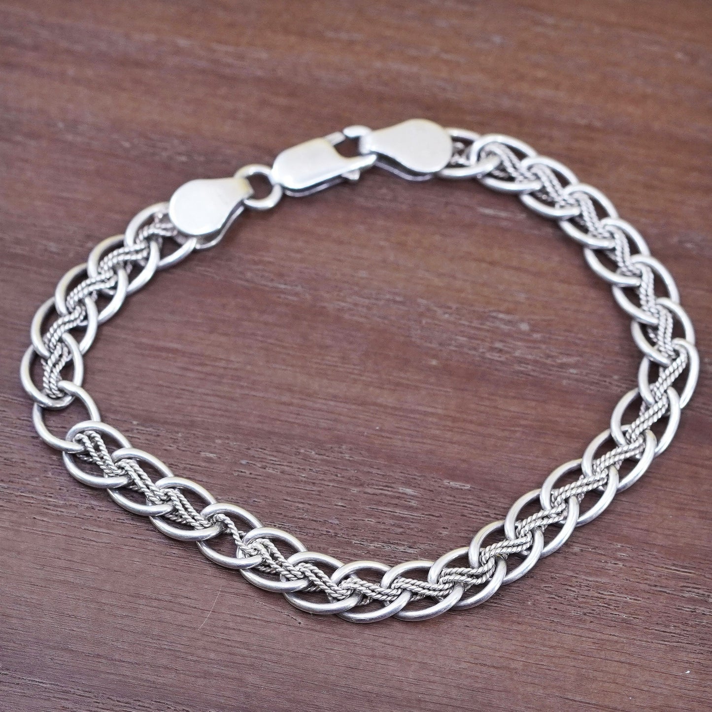 7.5”, Vintage Sterling silver braided woven wheat bracelet, Italy 925 bracelet