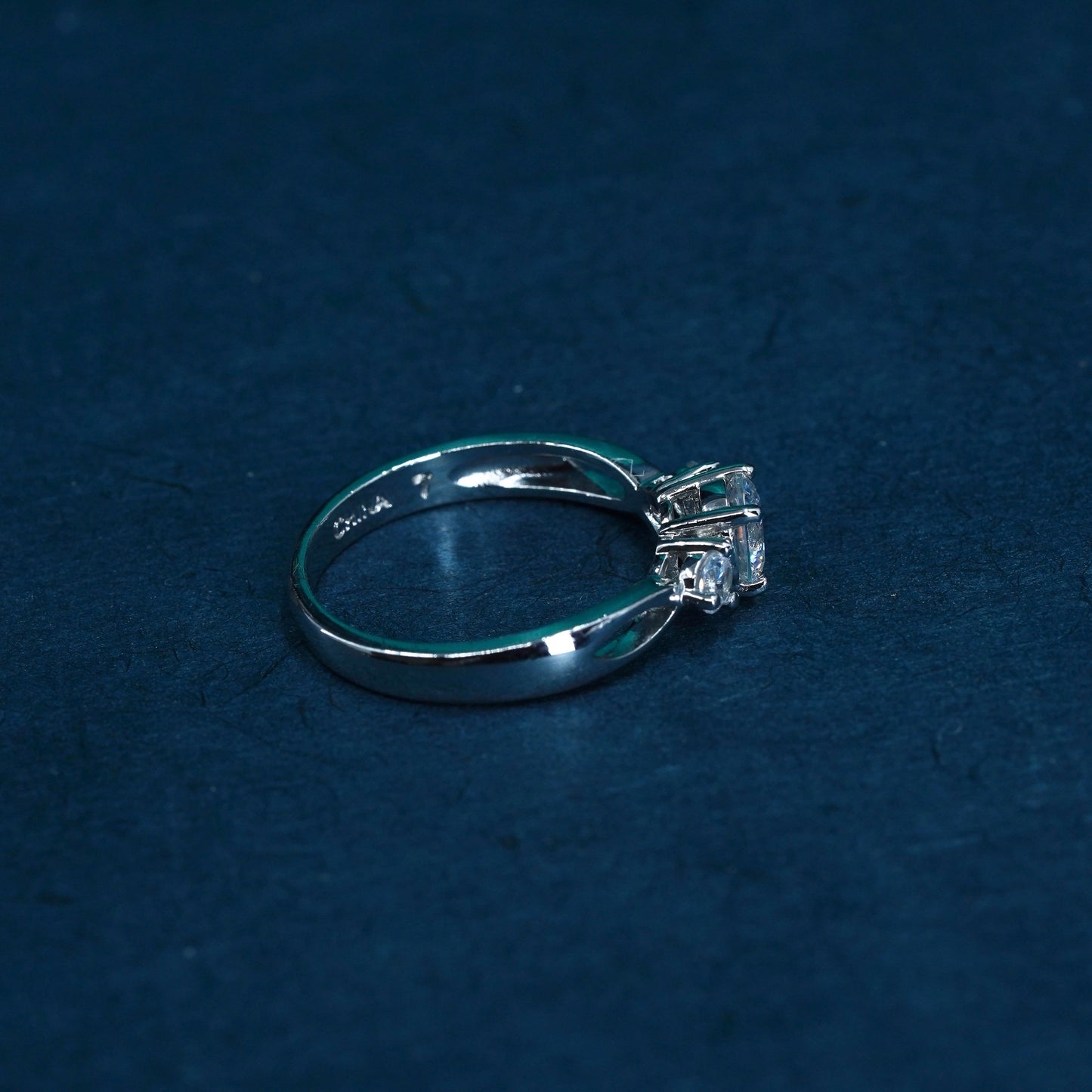Size 7, vintage Sterling 925 silver engagement ring with cluster Cz around