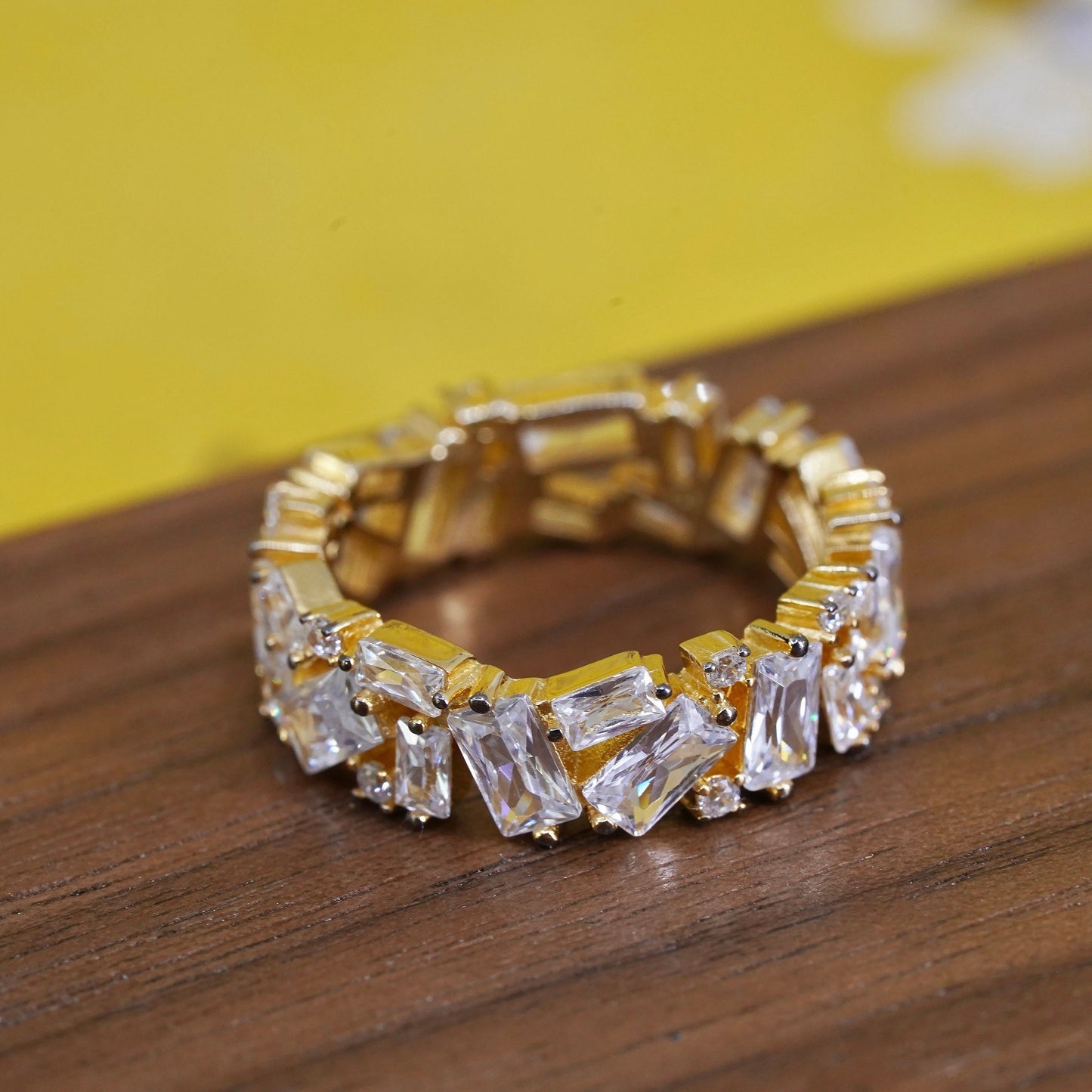 Size 7, vintage vermeil gold over Sterling silver ring, 925 band w/ cluster cz