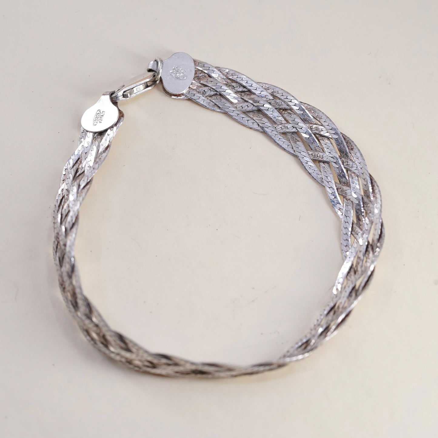 7.25” Italian multi 6 strands sterling silver bracelet, 925 herringbone chains